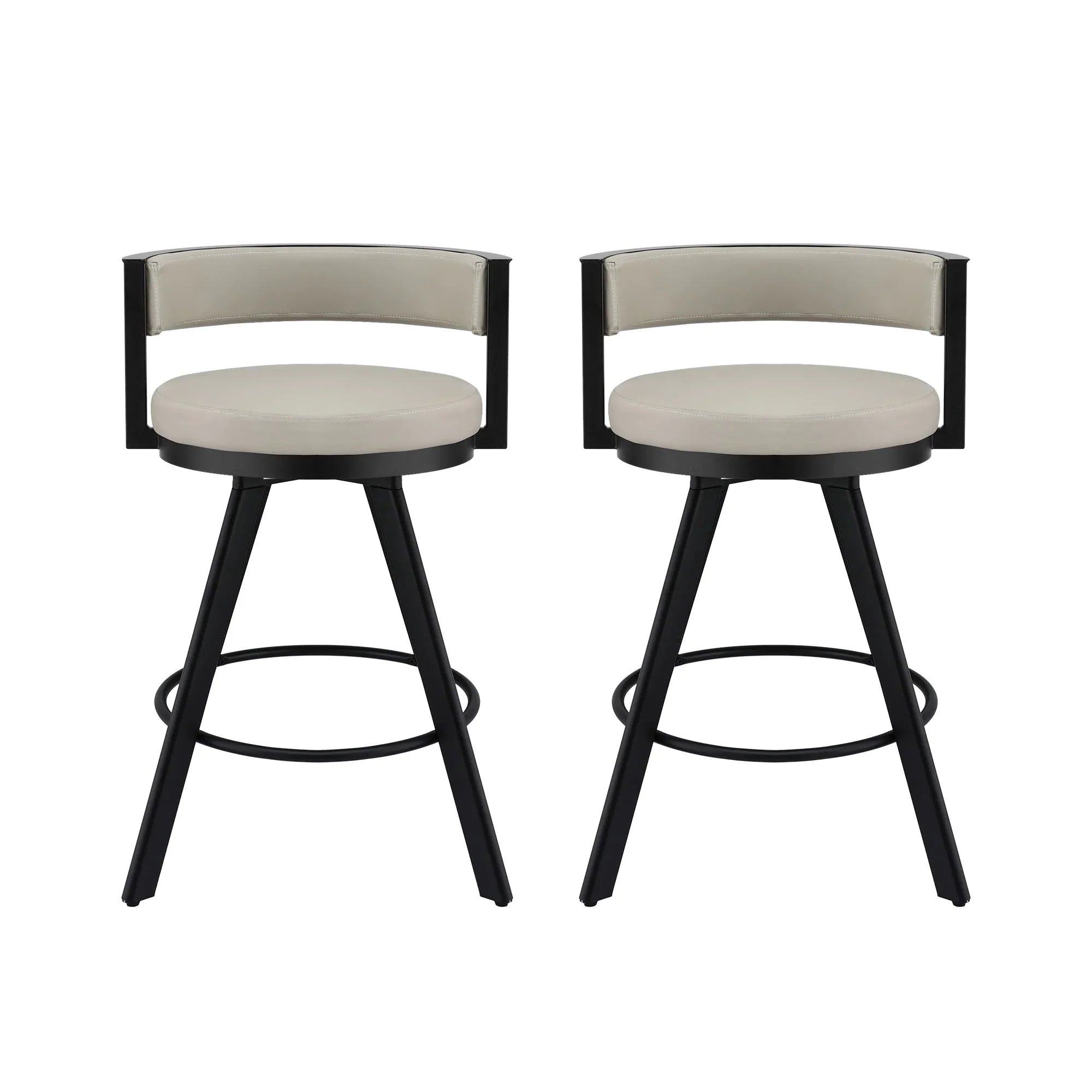 Bar Stools Set of 2 Swivel Kitchen Chair Metal Counter Beige Leather