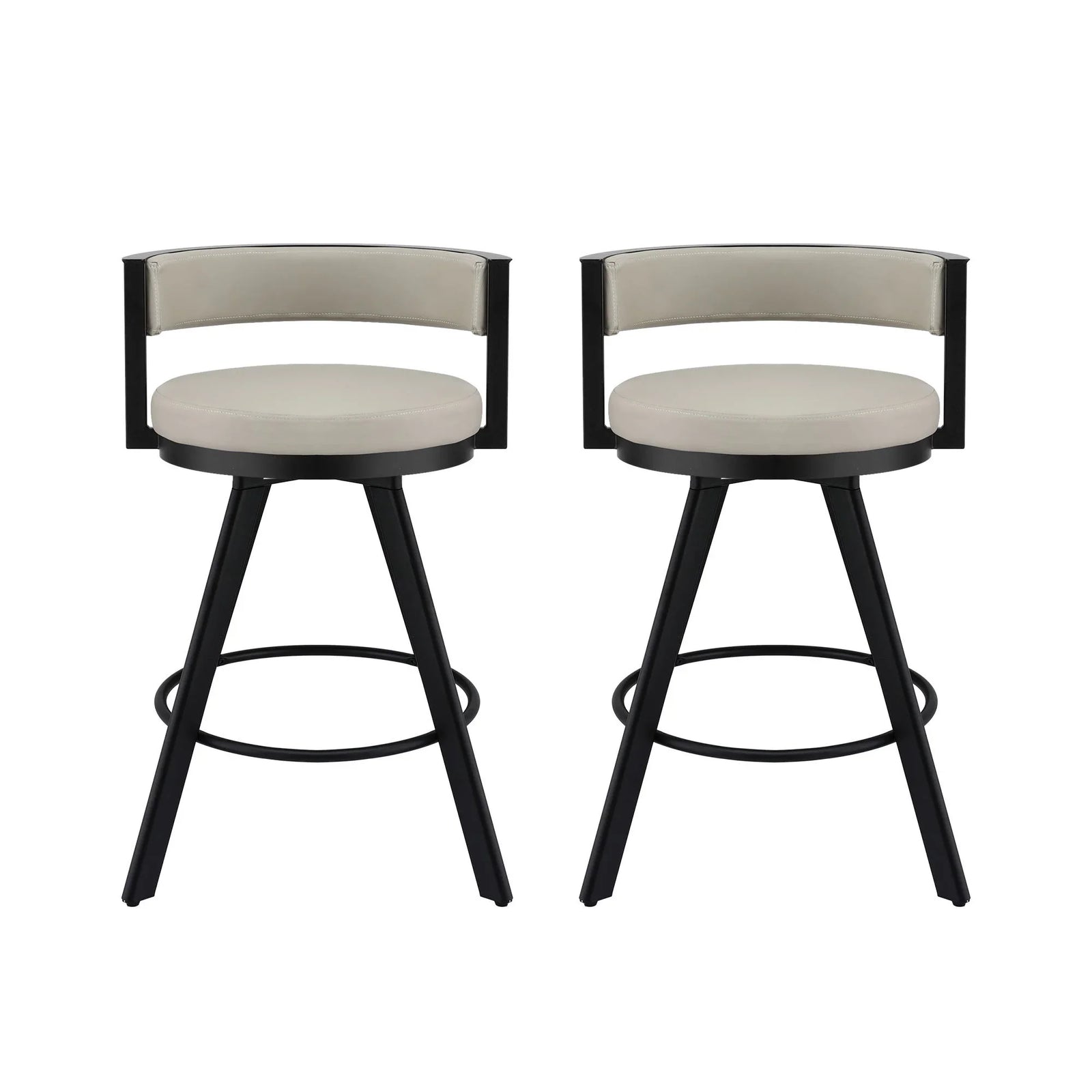 Bar Stools Set of 2 Swivel Kitchen Chair Metal Counter Beige Leather