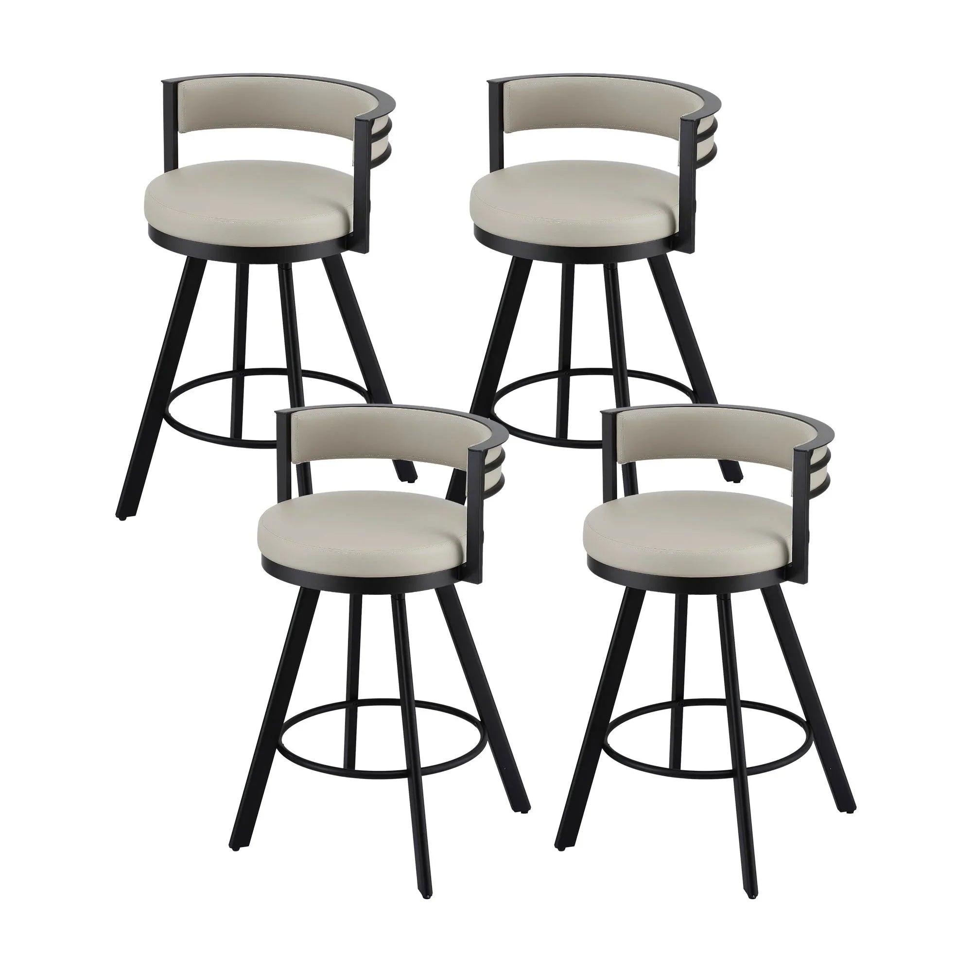 Bar Stools Set of 4 Swivel Kitchen Chair Metal Counter Beige Leather