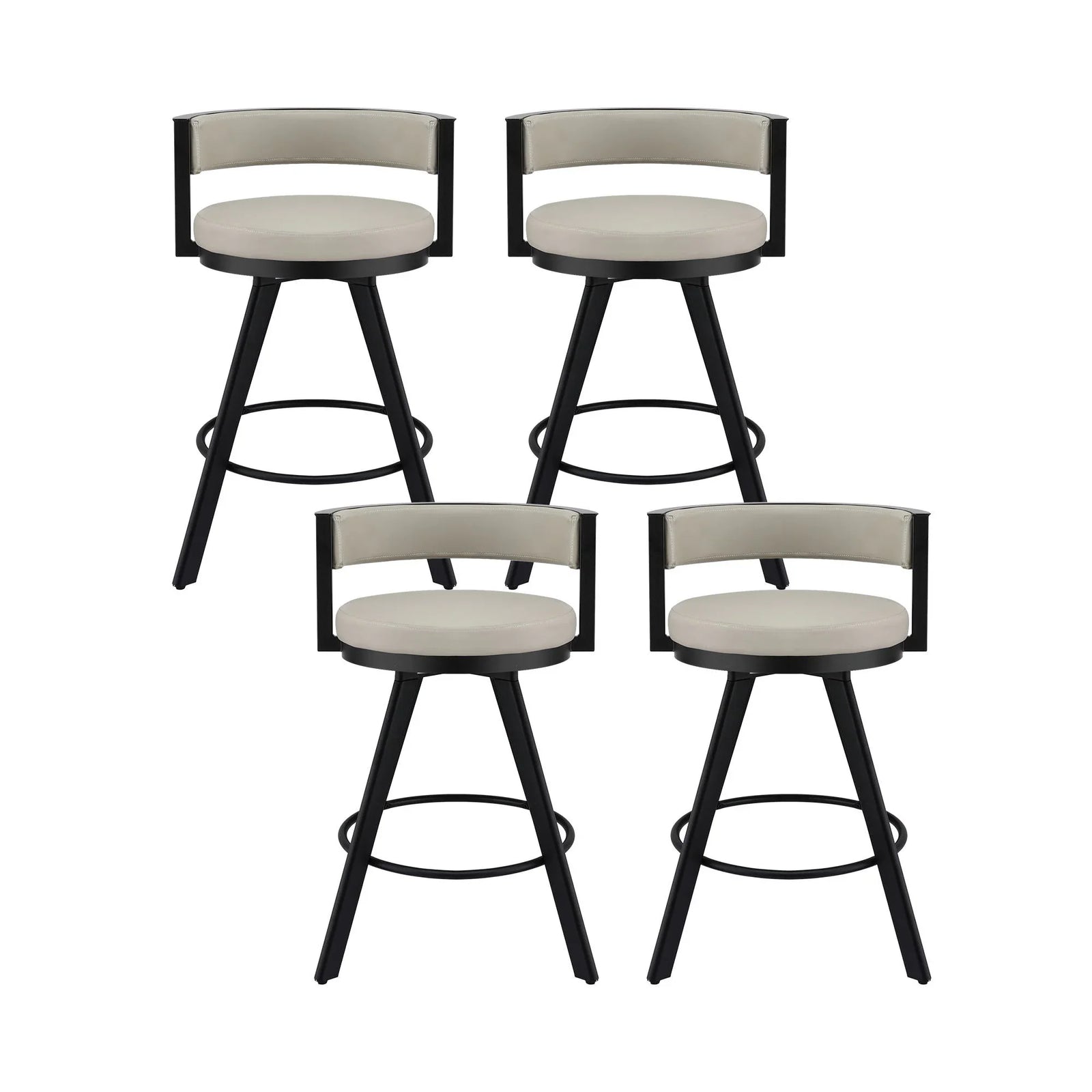 Bar Stools Set of 4 Swivel Kitchen Chair Metal Counter Beige Leather