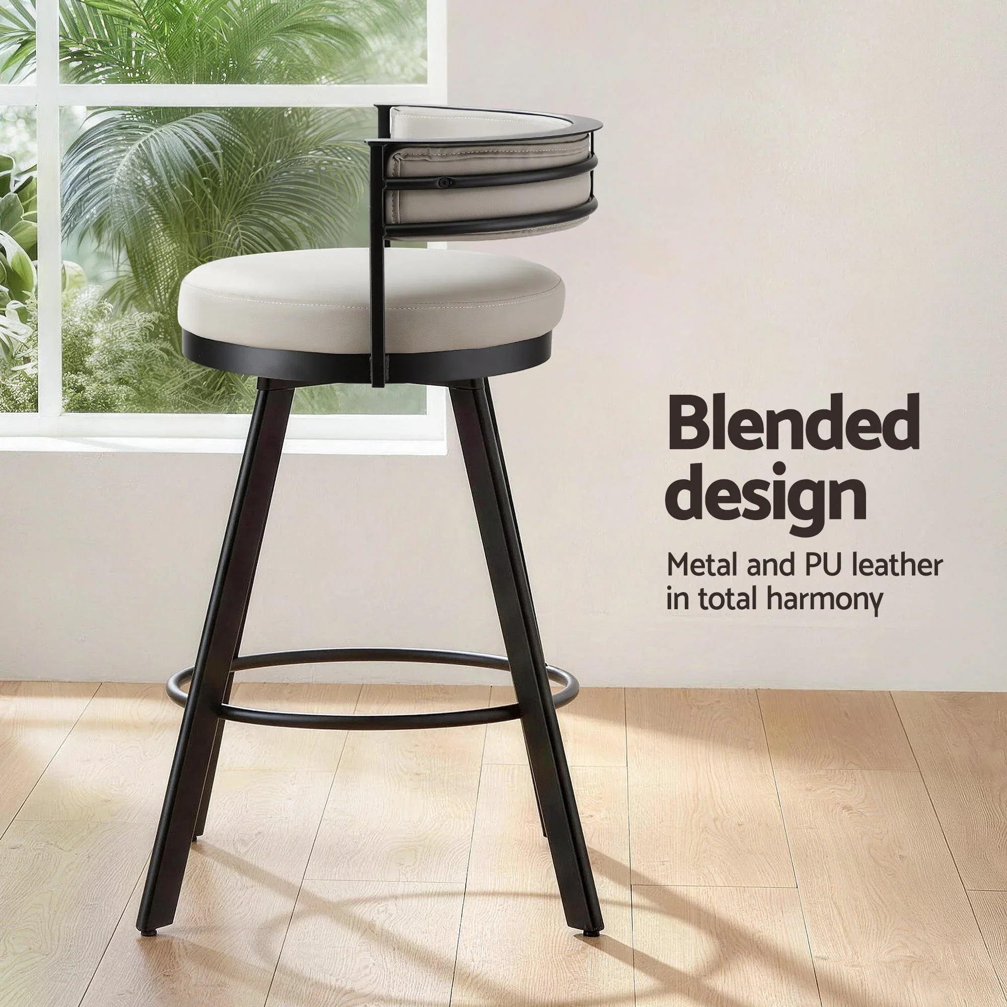 Bar Stools Set of 4 Swivel Kitchen Chair Metal Counter Beige Leather