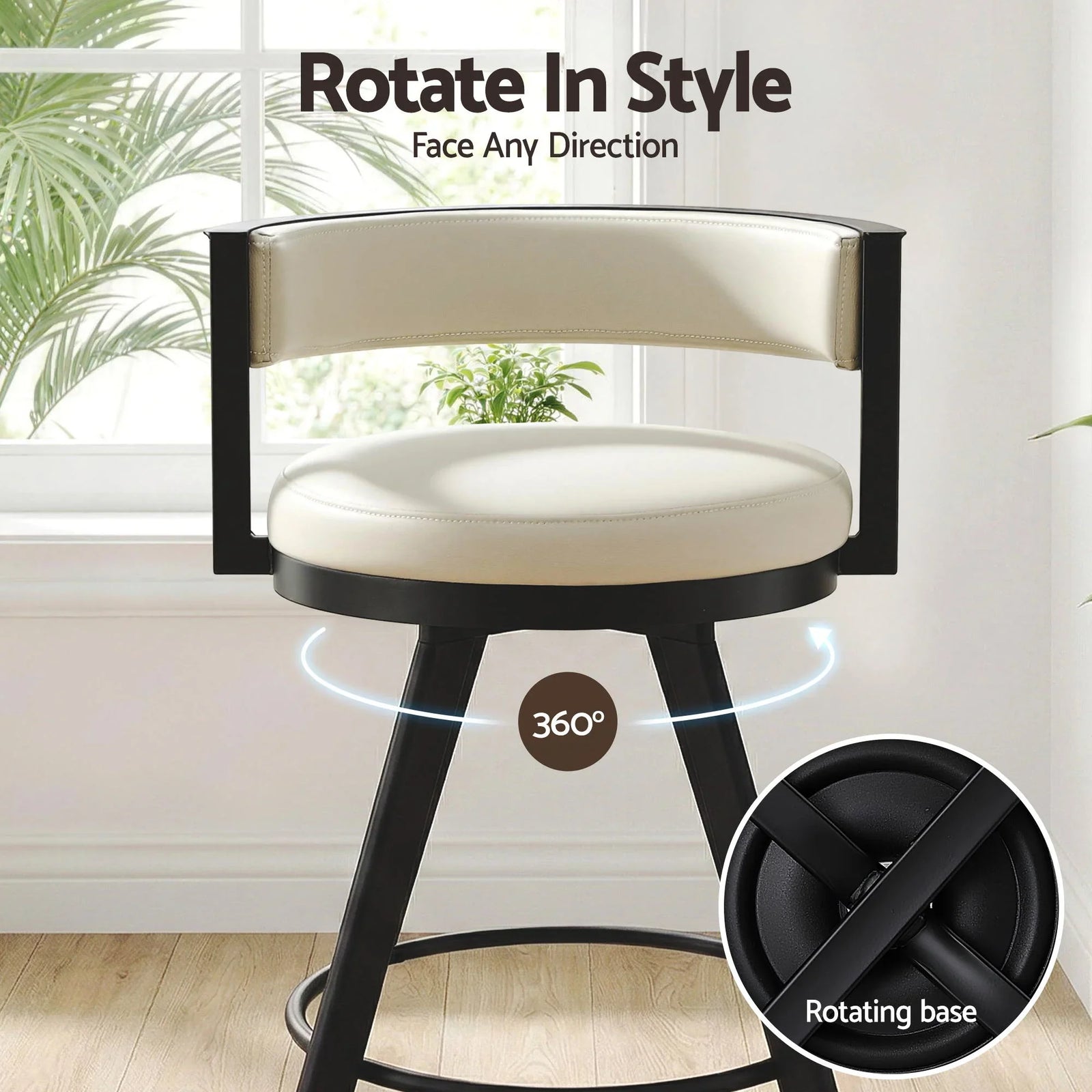 Bar Stools Set of 4 Swivel Kitchen Chair Metal Counter Beige Leather
