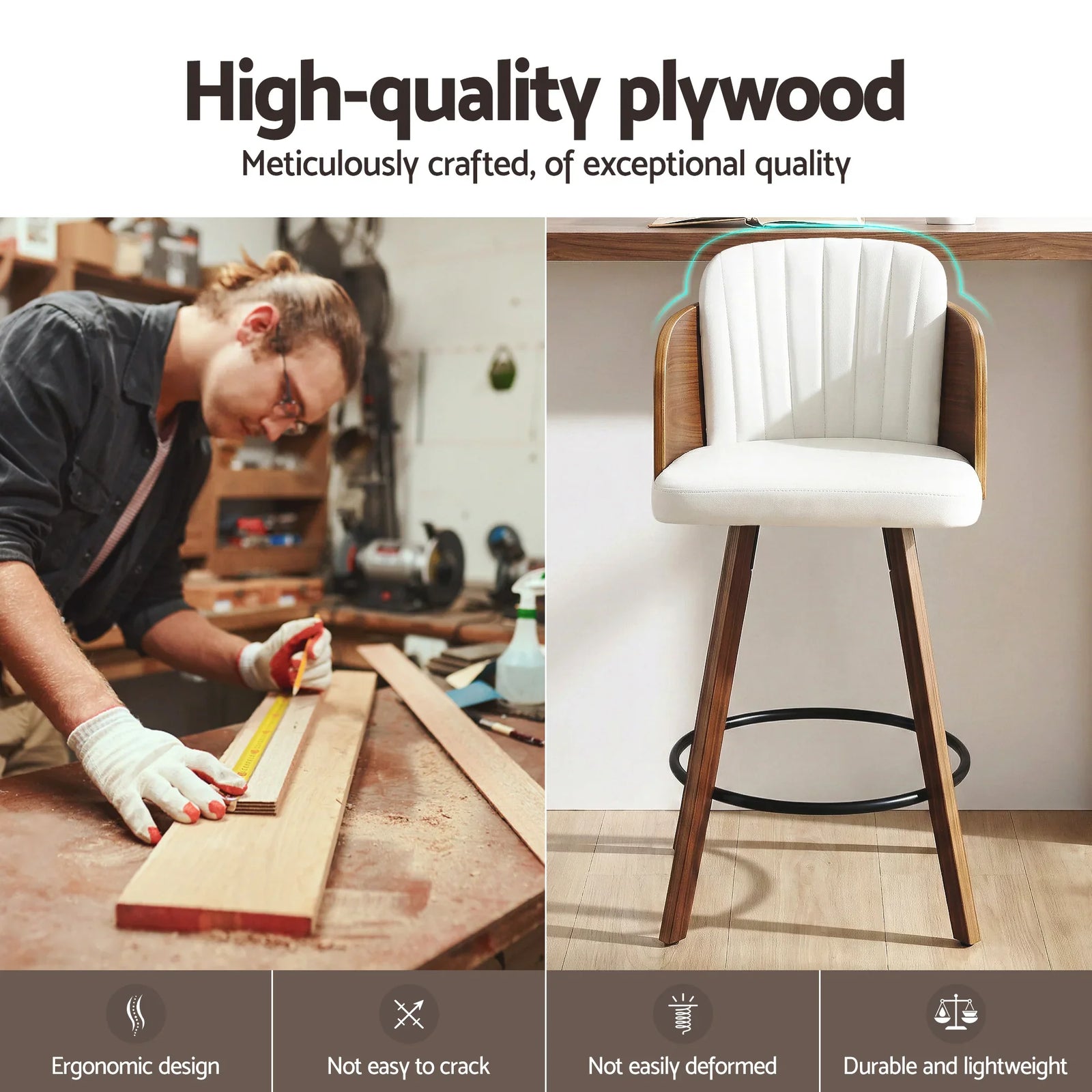 Wooden Bar Stools Swivel Kitchen Counter Stool Chair 58cm Seat Height