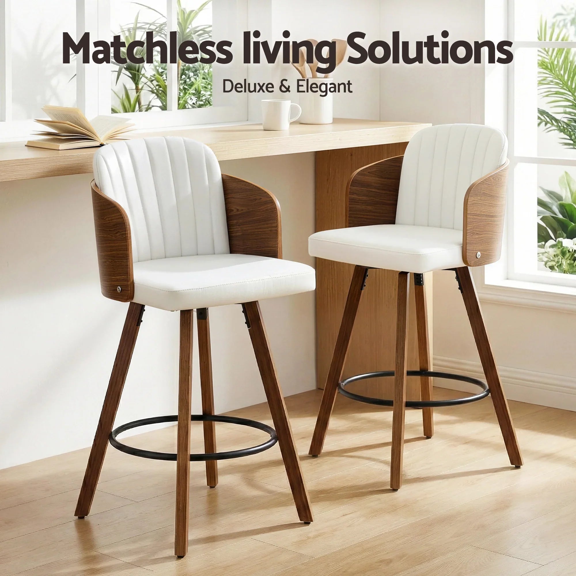 Wooden Bar Stools Swivel Kitchen Counter Stool Chair 58cm Seat Height
