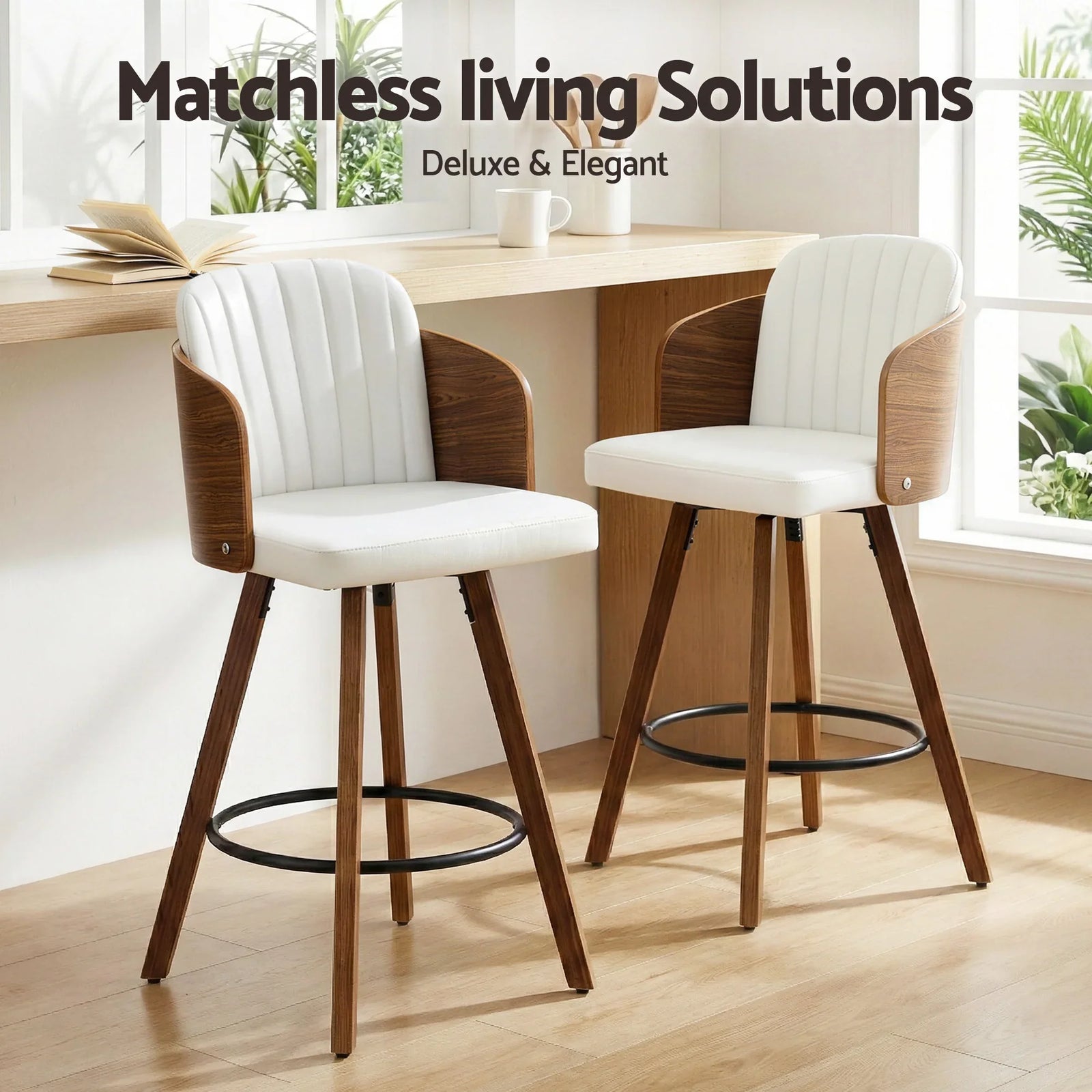 Wooden Bar Stools Swivel Kitchen Counter Stool Chair 58cm Seat Height