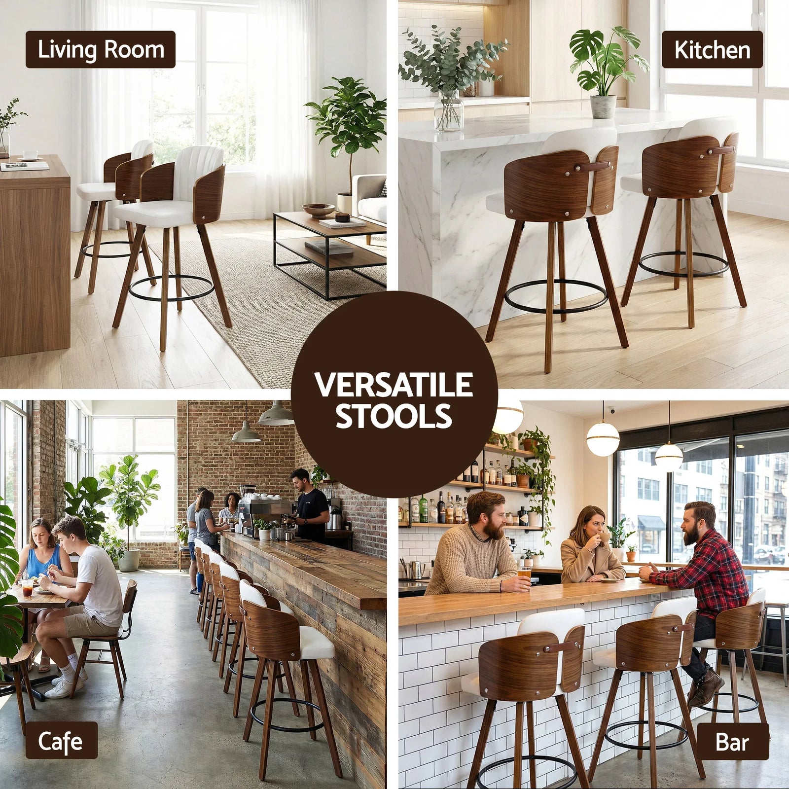 Wooden Bar Stools Swivel Kitchen Counter Stool Chair 58cm Seat Height