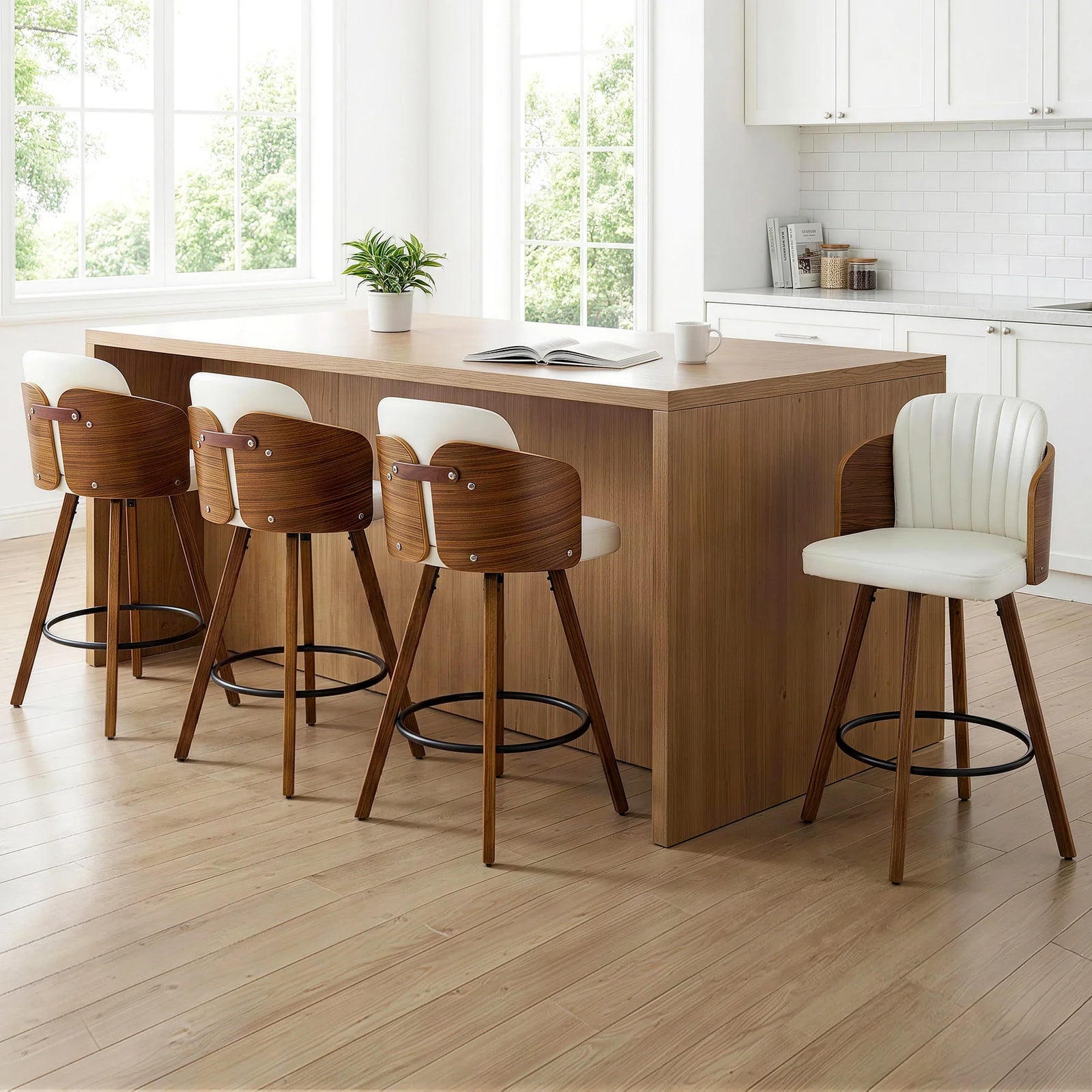 Wooden Bar Stools Swivel Kitchen Counter Stool Chair 58cm Seat Height