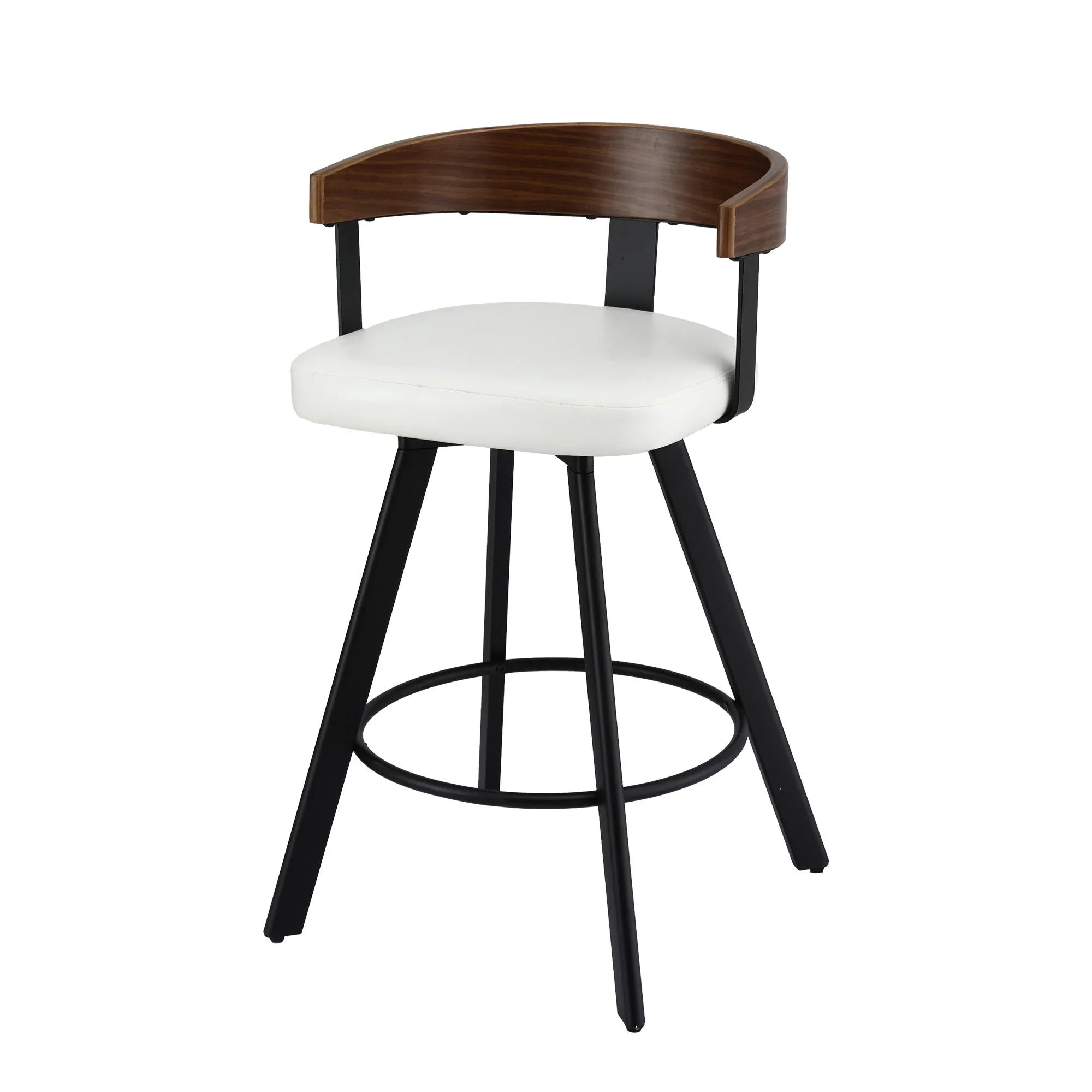 Bar Stool Swivel Metal Legs Kitchen Chair Bentwood Counter Leather White