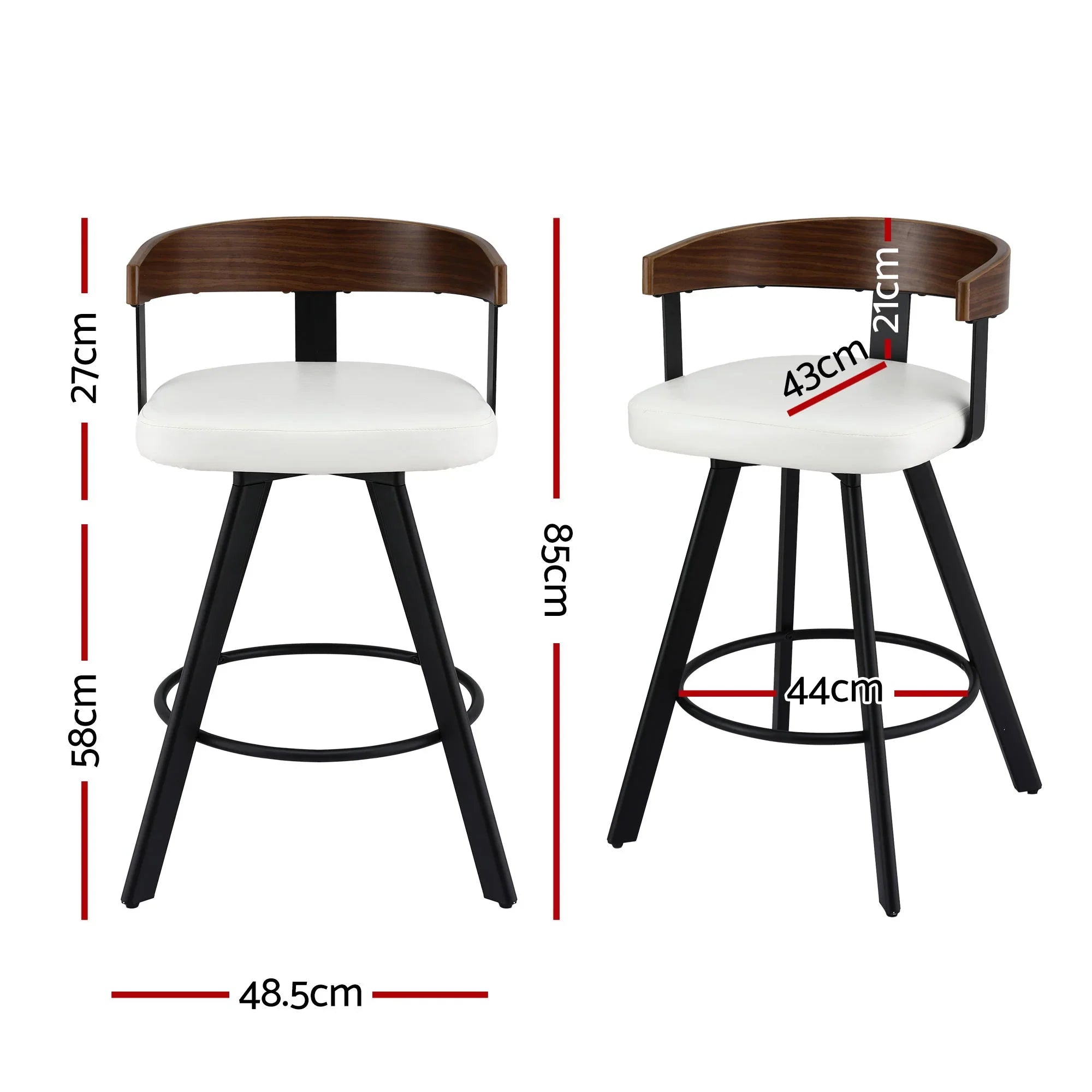 Bar Stool Swivel Metal Legs Kitchen Chair Bentwood Counter Leather White