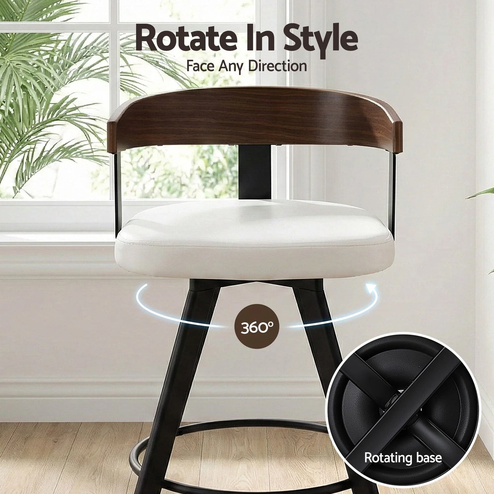 Bar Stool Swivel Metal Legs Kitchen Chair Bentwood Counter Leather White