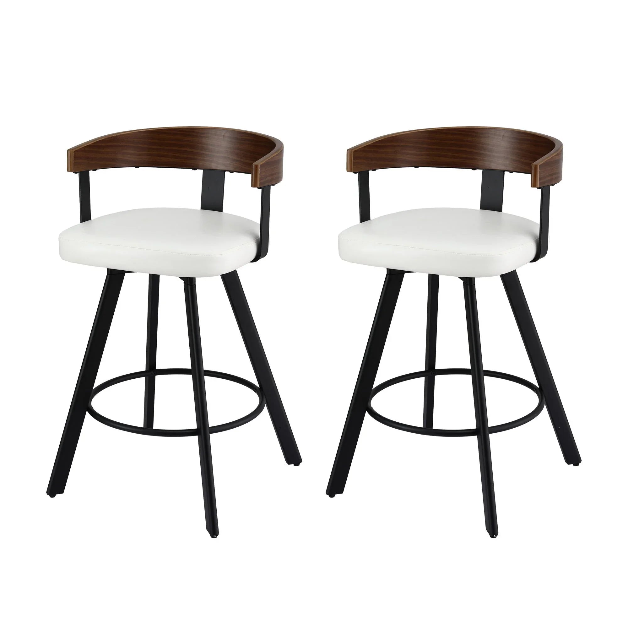 2x  Bar Stools Swivel Kitchen Chairs Metal Legs Bentwood Counter White PU