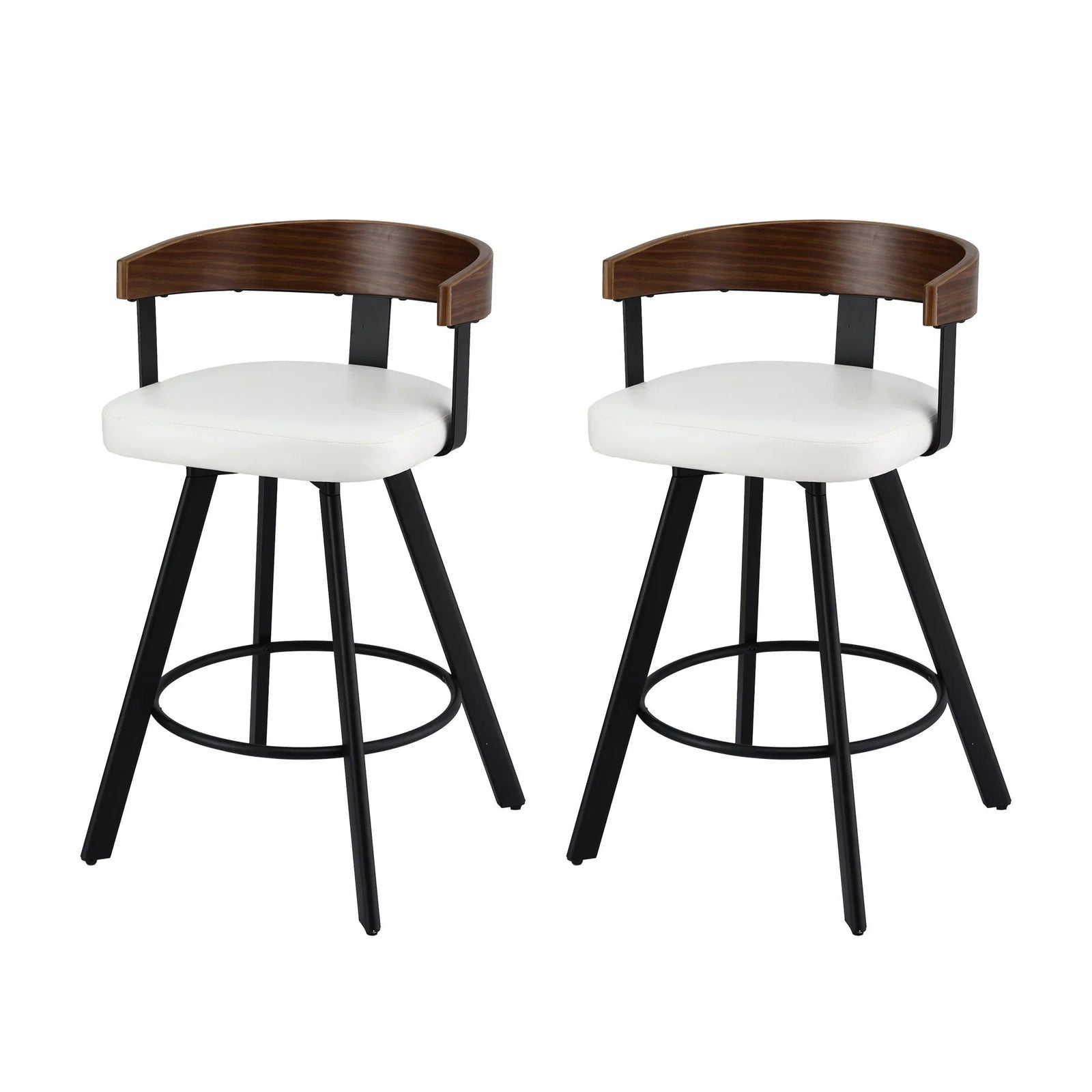 2x  Bar Stools Swivel Kitchen Chairs Metal Legs Bentwood Counter White PU