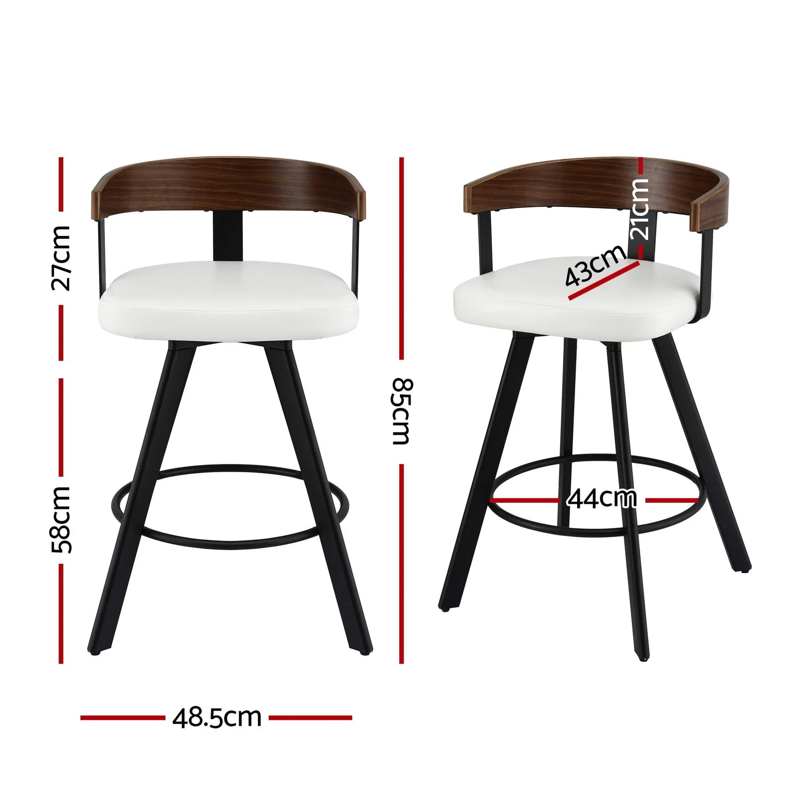 2x  Bar Stools Swivel Kitchen Chairs Metal Legs Bentwood Counter White PU