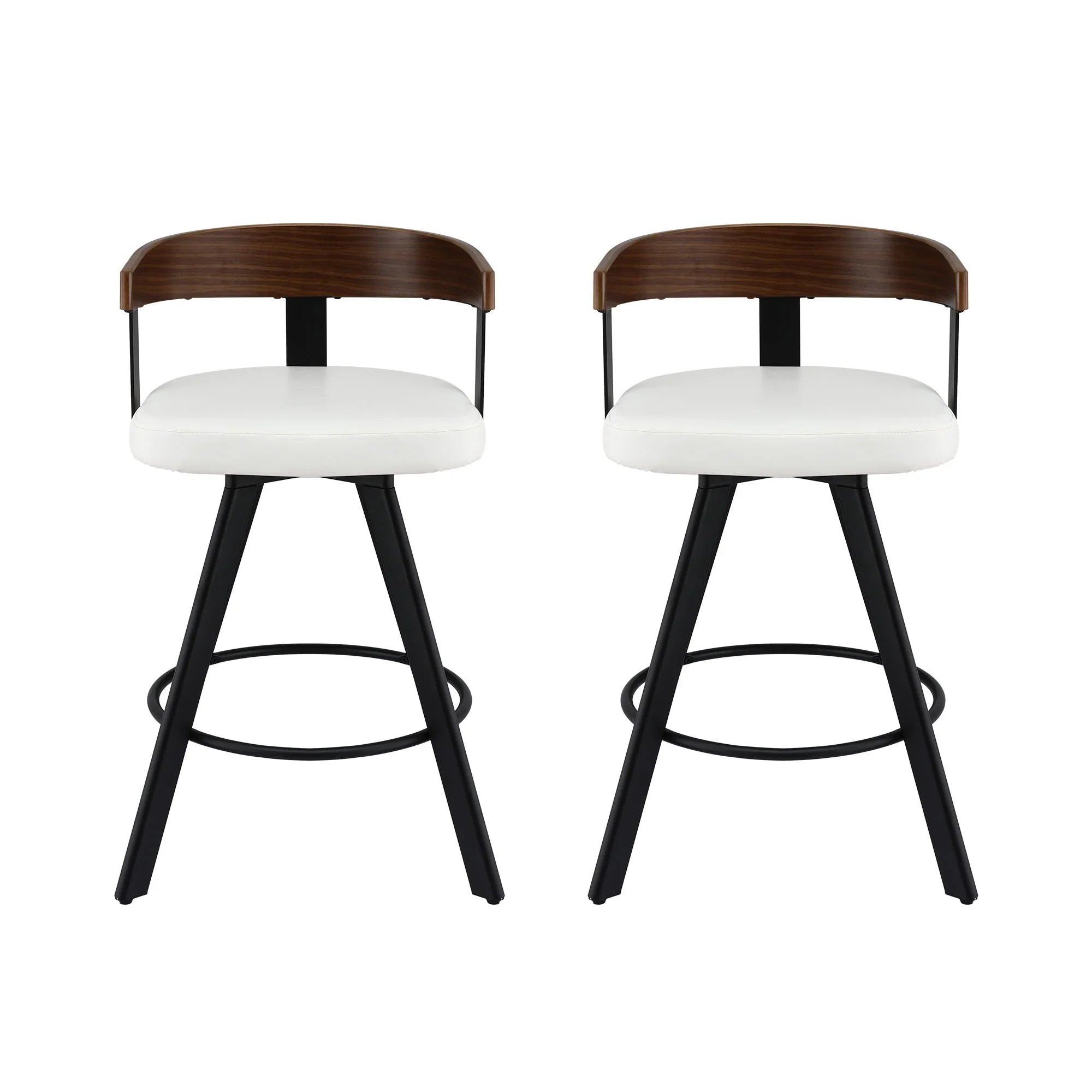2x  Bar Stools Swivel Kitchen Chairs Metal Legs Bentwood Counter White PU