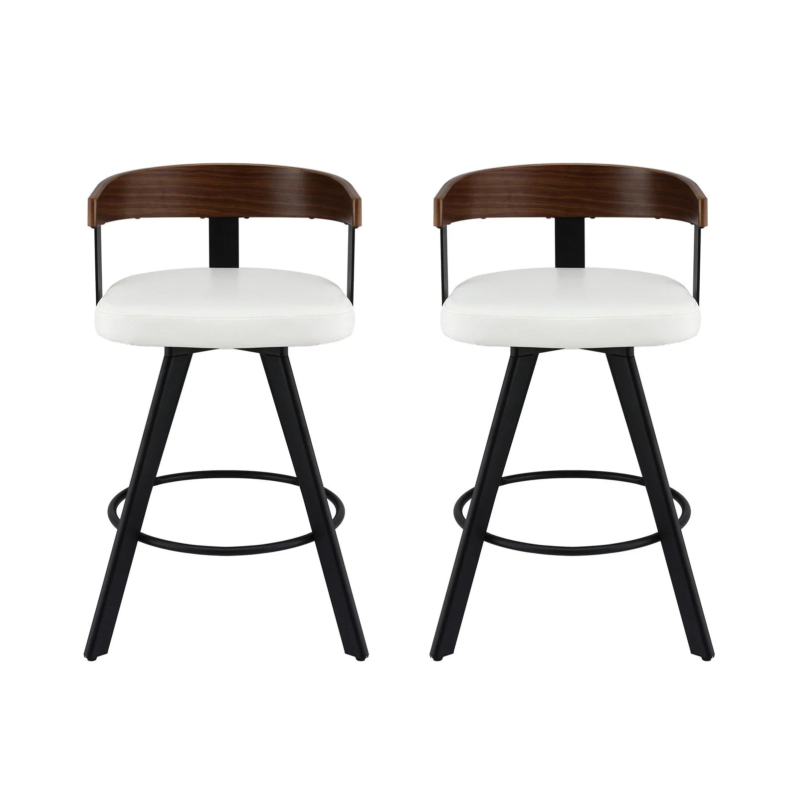 2x  Bar Stools Swivel Kitchen Chairs Metal Legs Bentwood Counter White PU