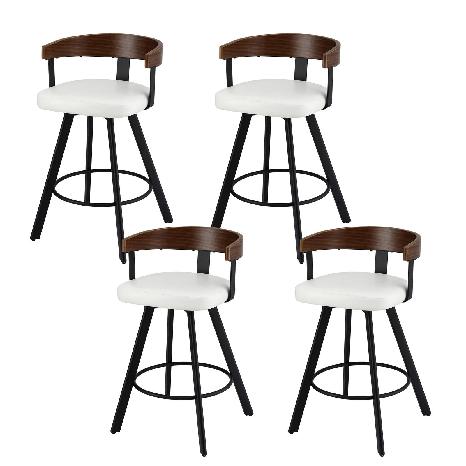 4x  Bar Stools Swivel Kitchen Chairs Metal Legs Bentwood Counter White PU
