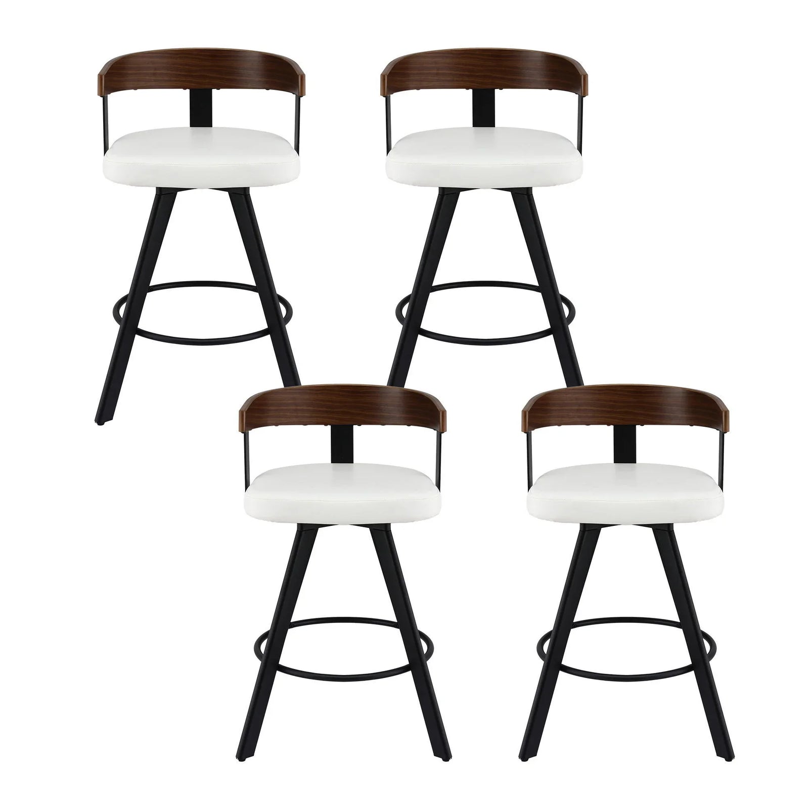 4x  Bar Stools Swivel Kitchen Chairs Metal Legs Bentwood Counter White PU