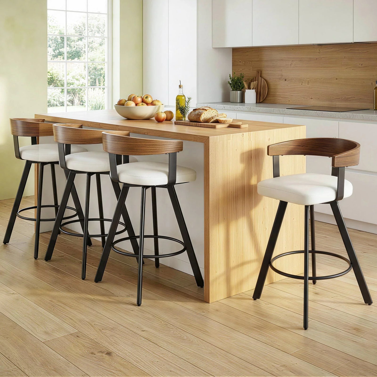 4x  Bar Stools Swivel Kitchen Chairs Metal Legs Bentwood Counter White PU