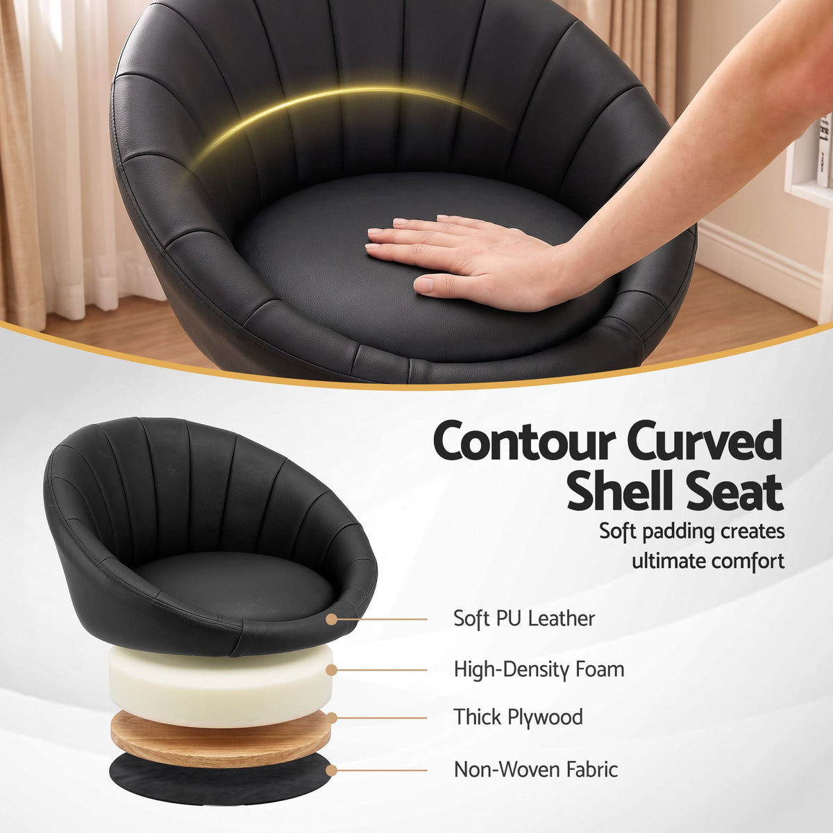 Artiss Bar Stool X2 Gas Lift Adjustable Rounded Shell Backrest PU Leather Black