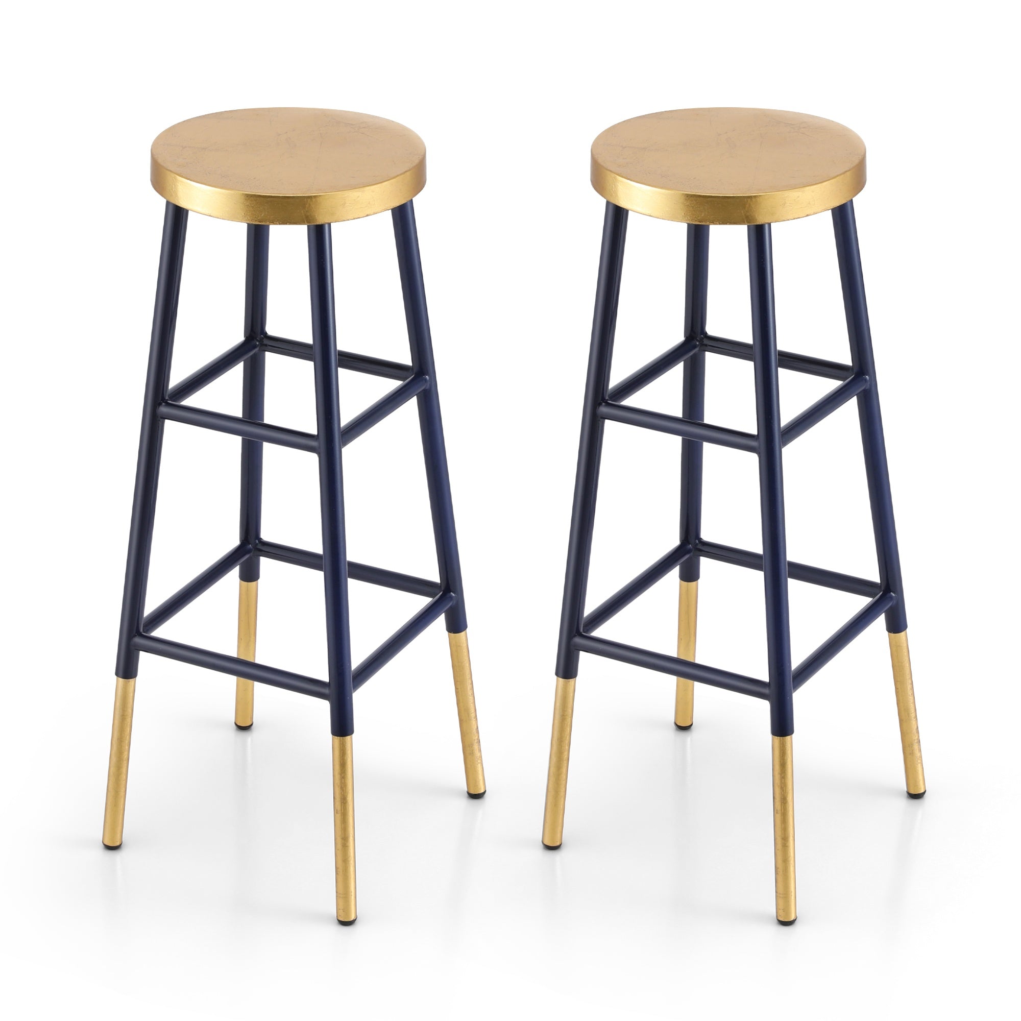 2x Bar Stools Metal Gold Navy