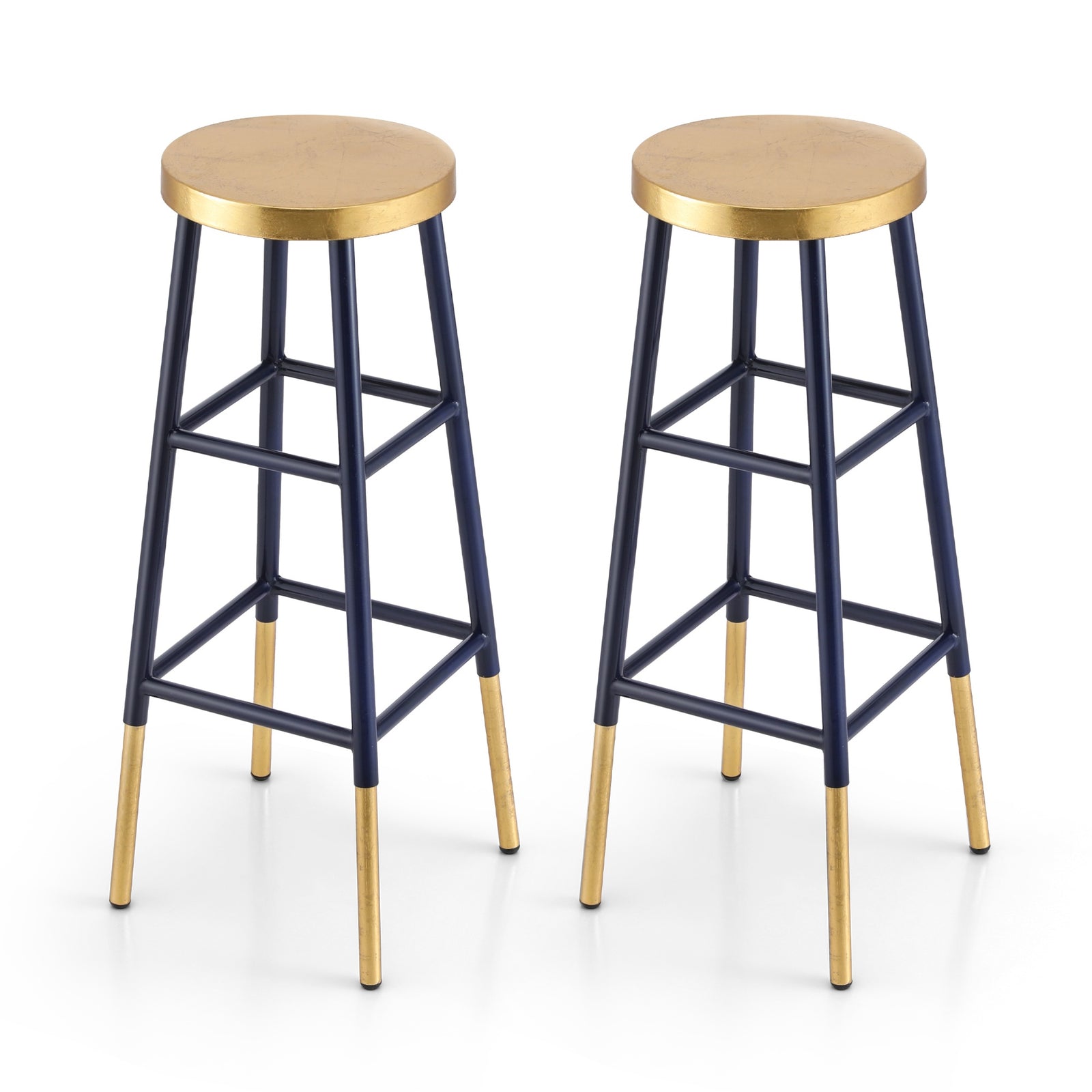 2x Bar Stools Metal Gold Navy