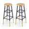 2x Bar Stools Metal Gold Navy