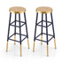 2x Bar Stools Metal Gold Navy