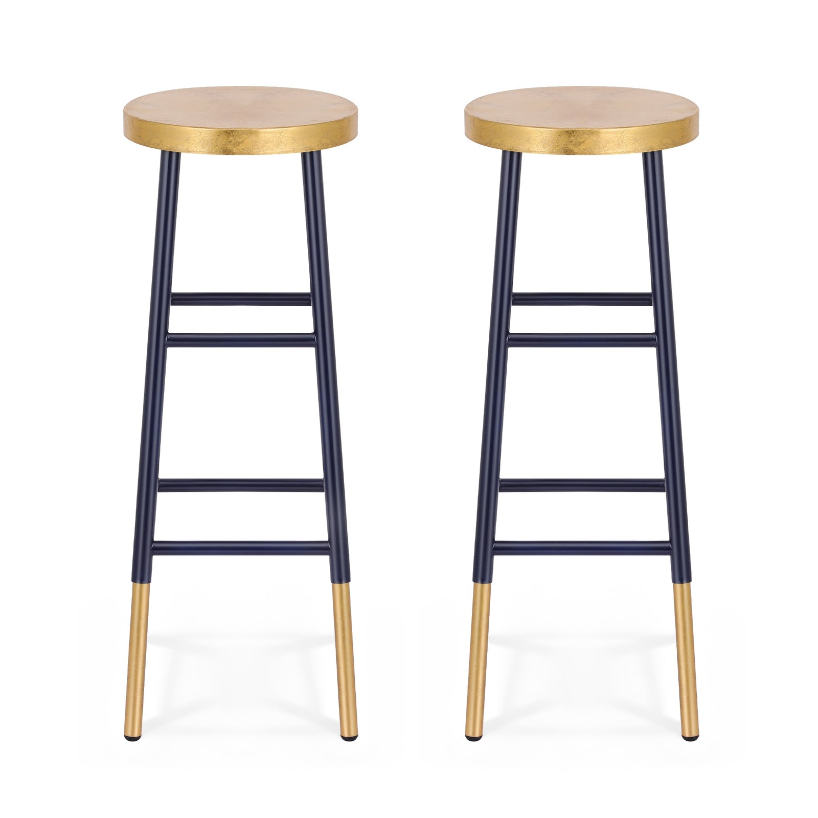 2x Bar Stools Metal Gold Navy