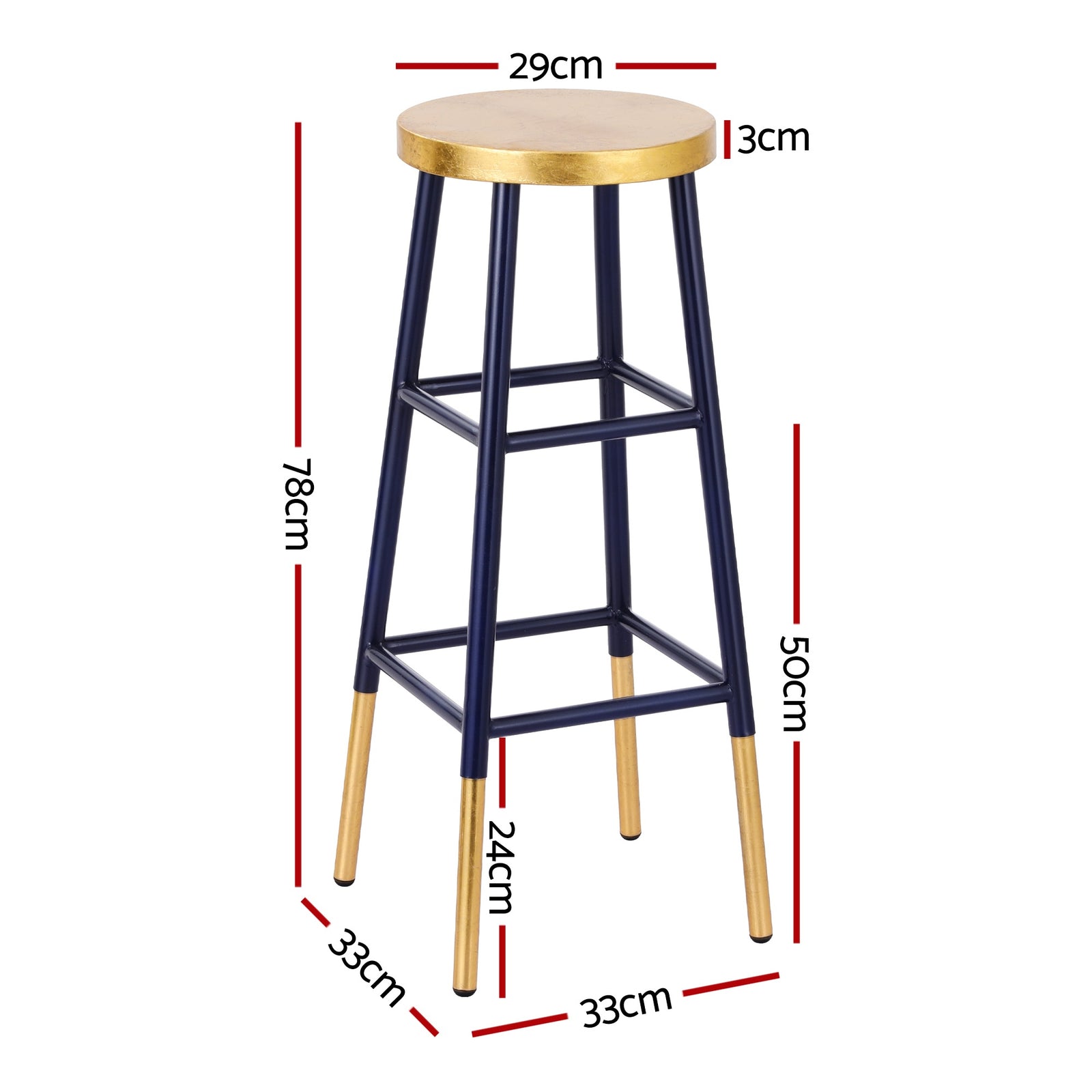 4x Bar Stools Metal Gold Navy