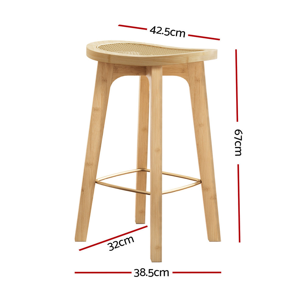2x Bar Stools Bamboo Rattan Stool Counter Chair Kitchen Barstools