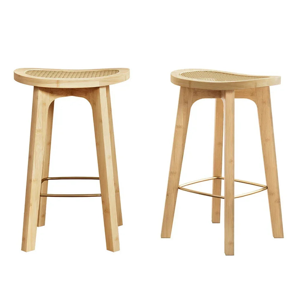 2x Bar Stools Bamboo Rattan Stool Counter Chair Kitchen Barstools