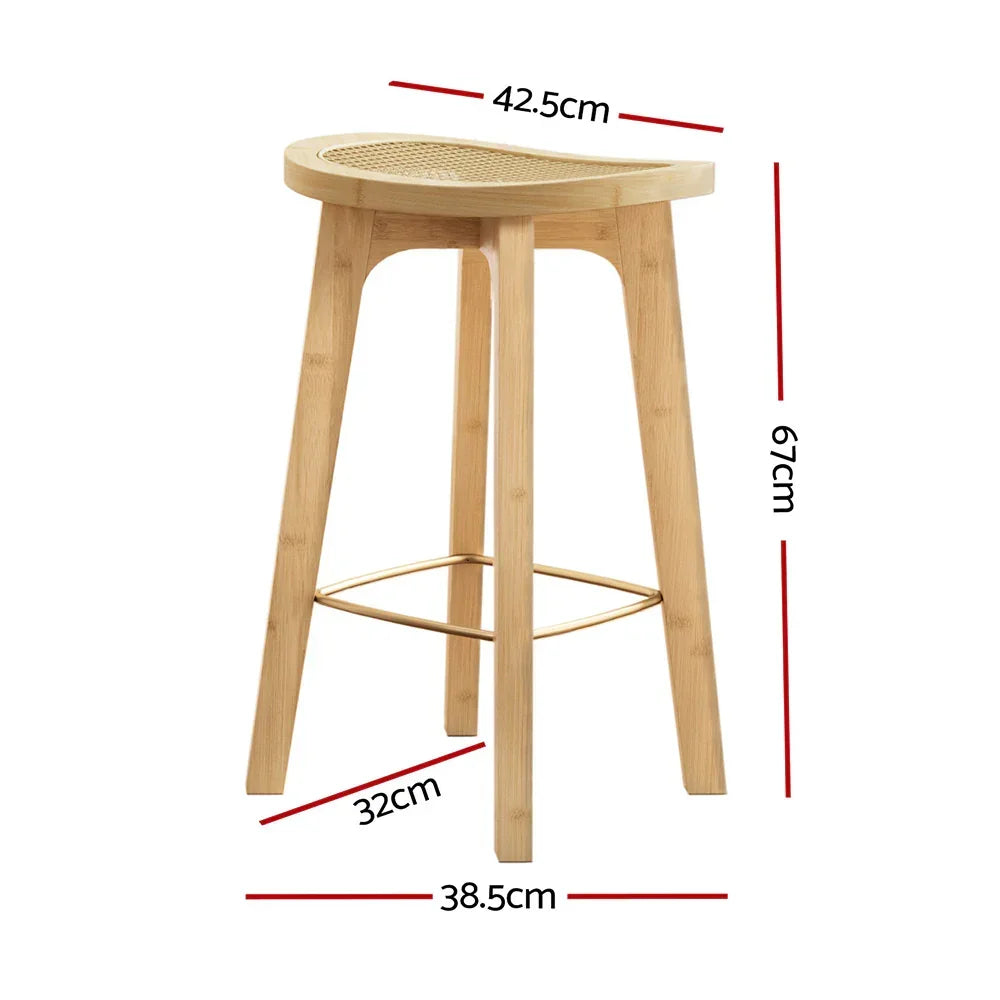 2x Bar Stools Bamboo Rattan Stool Counter Chair Kitchen Barstools
