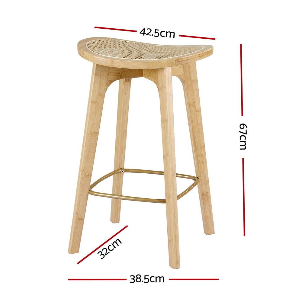 4x Bar Stools Bamboo Rattan Stool Counter Chair Kitchen Barstools