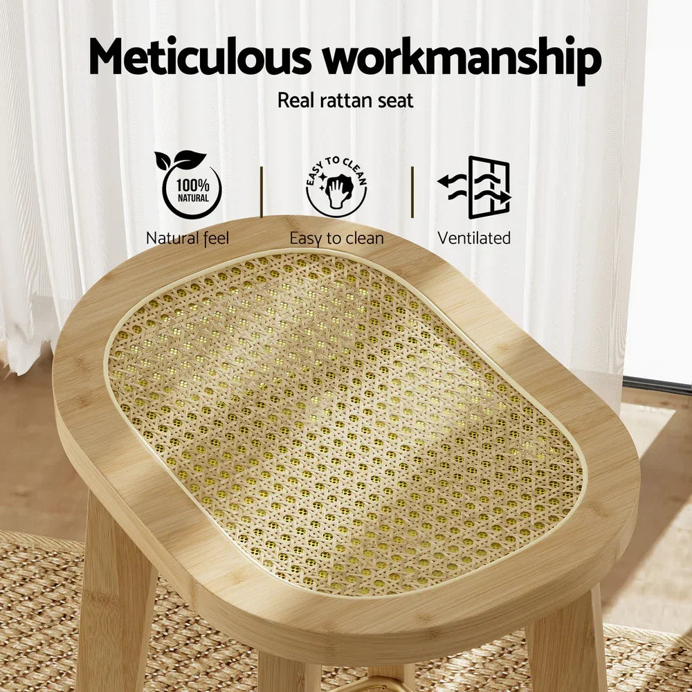 4x Bar Stools Bamboo Rattan Stool Counter Chair Kitchen Barstools