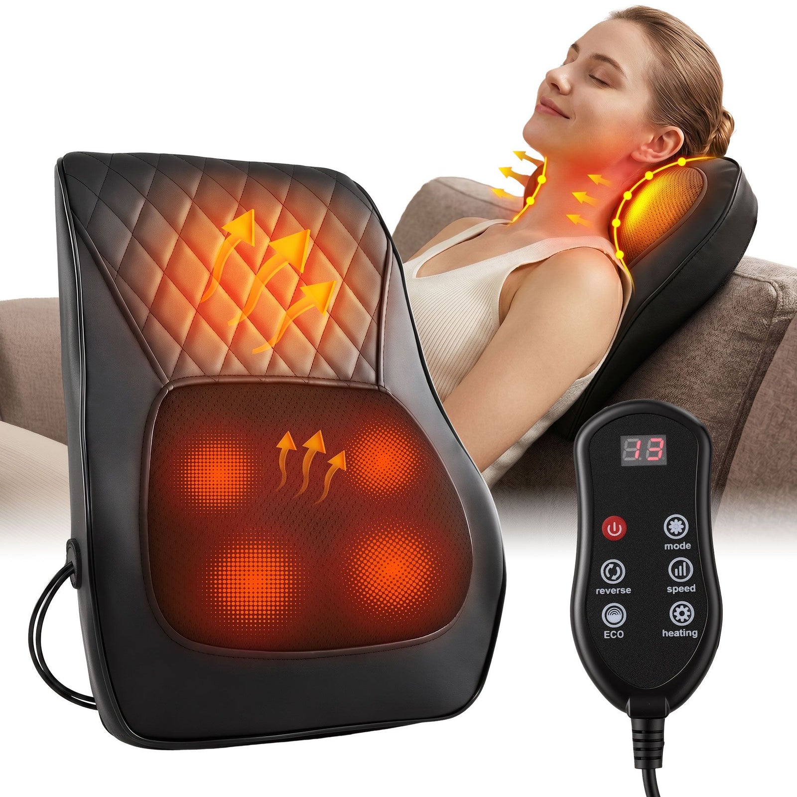 Traction Back Massager – Dynamic Lift, Heat, Vibration, Remote, 2000mAh