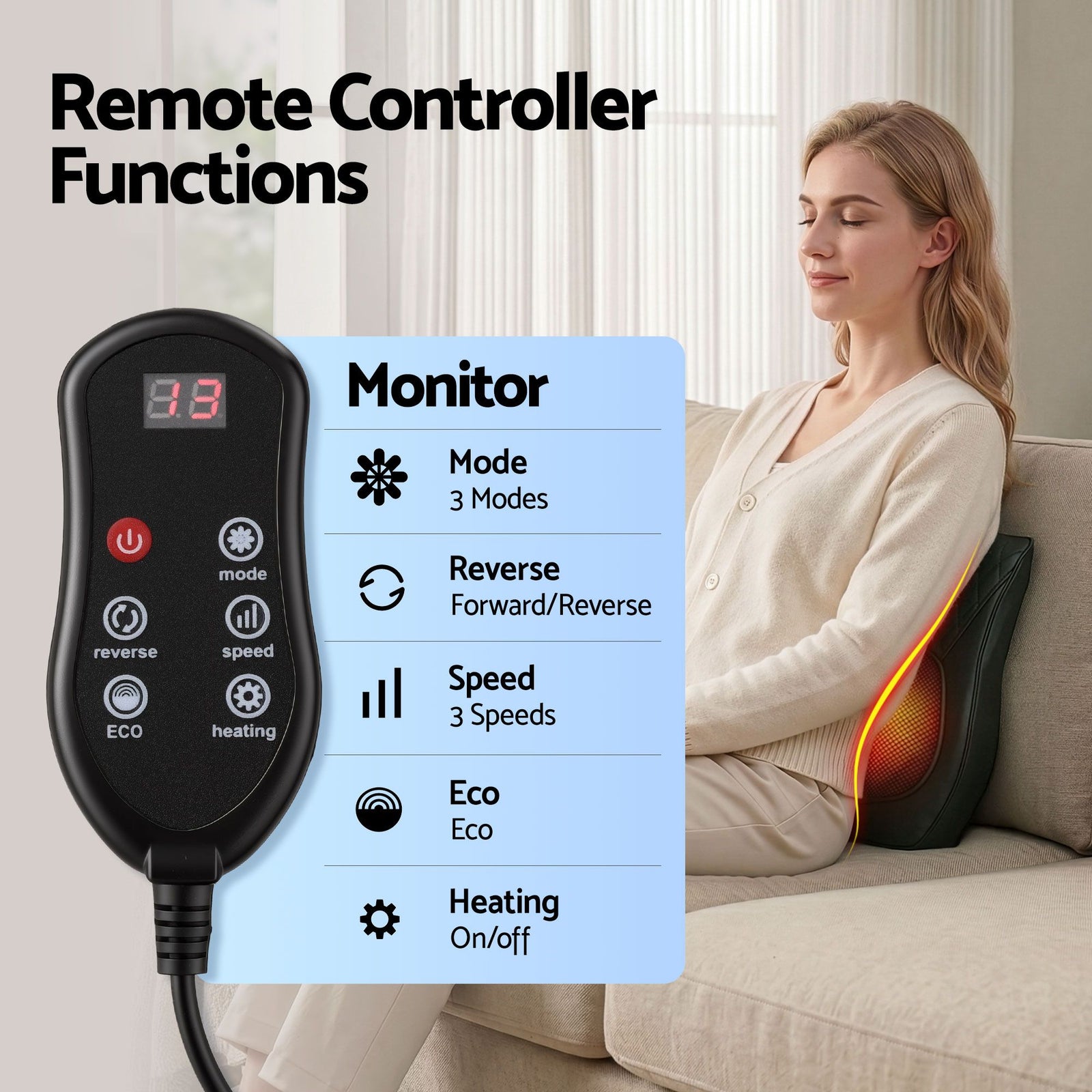 Traction Back Massager – Dynamic Lift, Heat, Vibration, Remote, 2000mAh