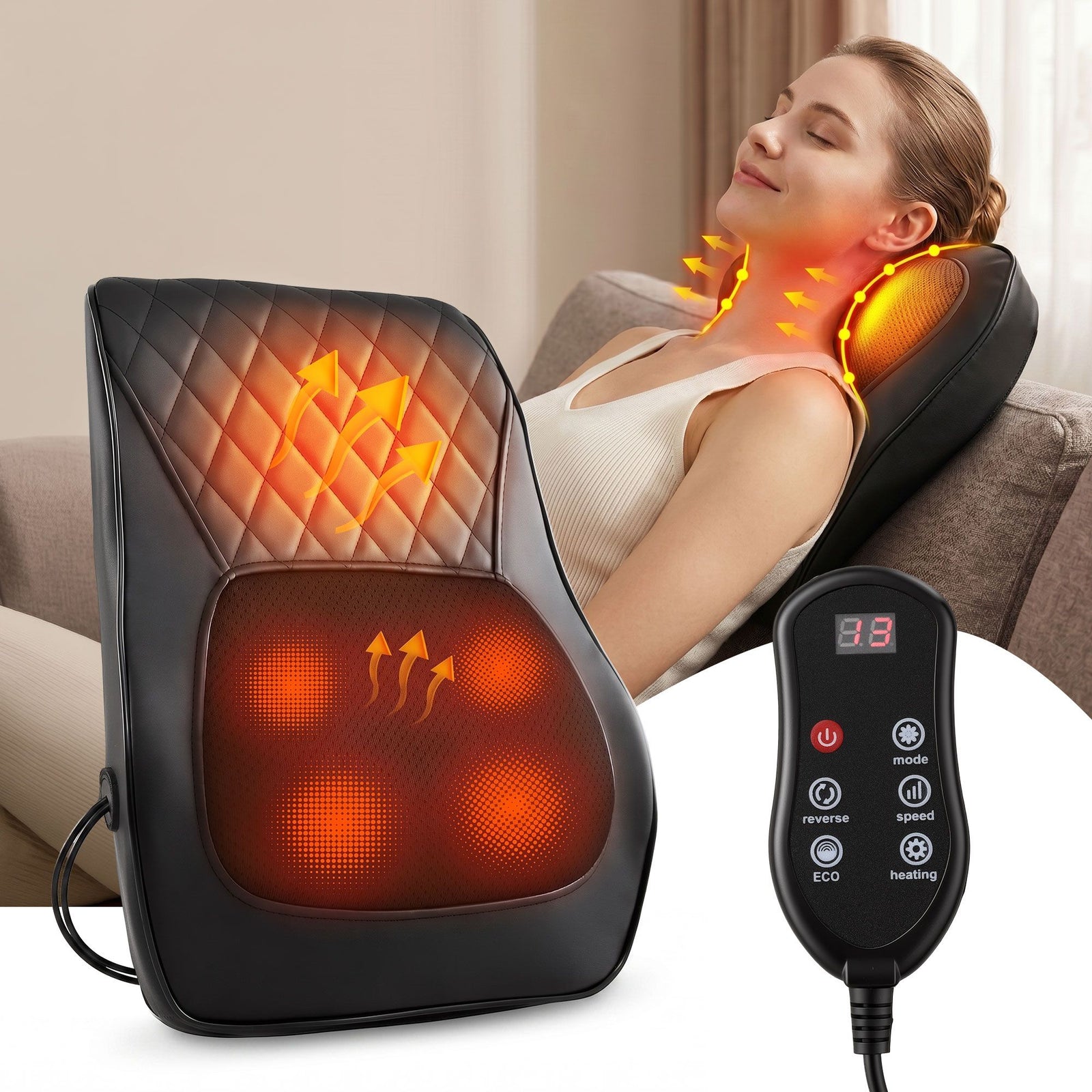 Traction Back Massager – Dynamic Lift, Heat, Vibration, Remote, 2000mAh