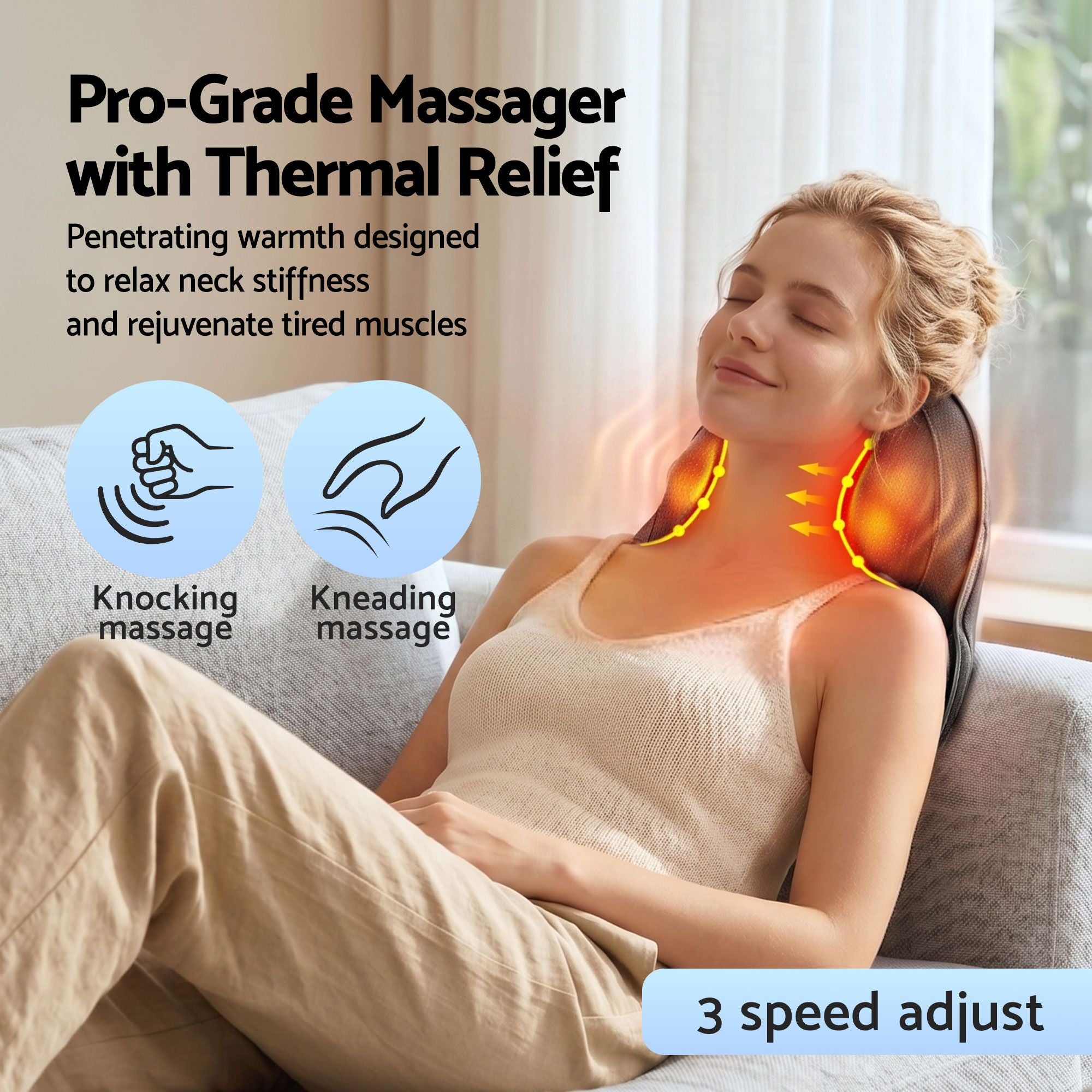 Back Massager – Heat, Triple‑Action Relief, Cordless 2000mAh, Type‑C