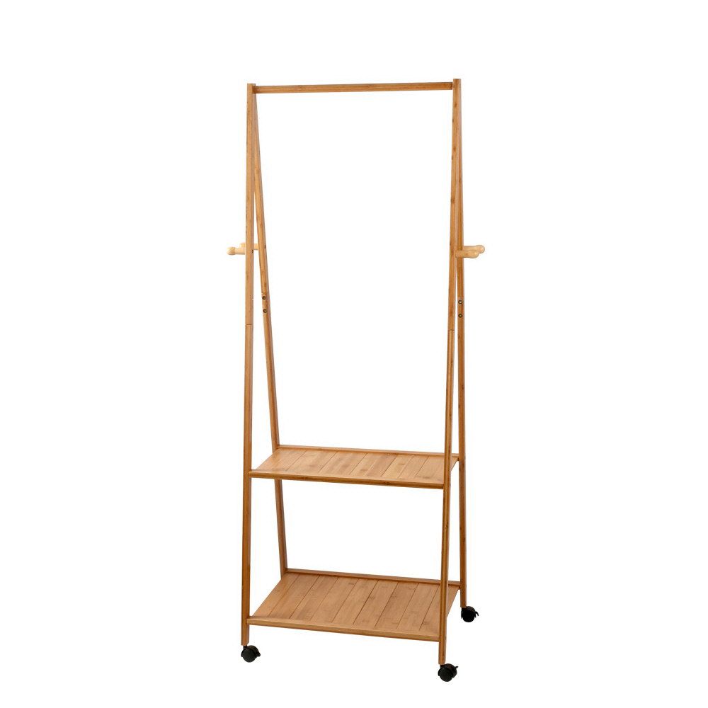 Artiss Bamboo Clothes Rack Coat Stand with Shelves & Wheels 165cm