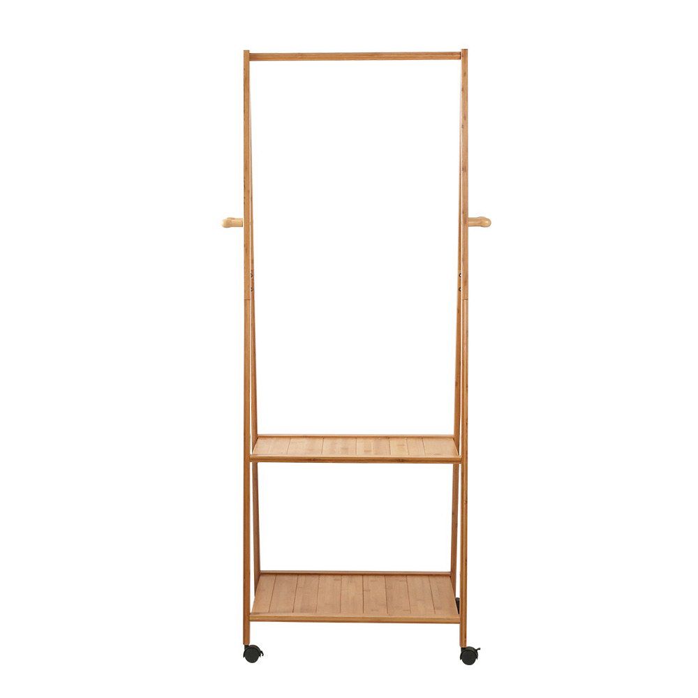 Artiss Bamboo Clothes Rack Coat Stand with Shelves & Wheels 165cm