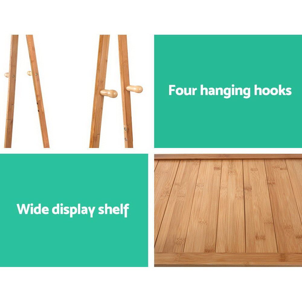 Artiss Bamboo Clothes Rack Coat Stand with Shelves & Wheels 165cm