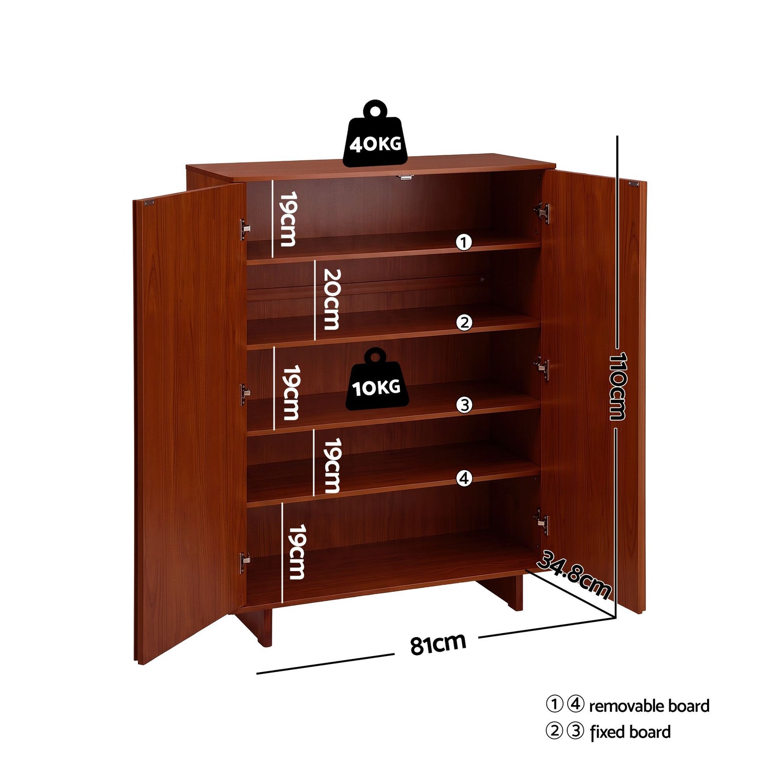 Shoe Cabinet 5 Tier Storage Organiser w/ Adjustable Shelves Bamboo