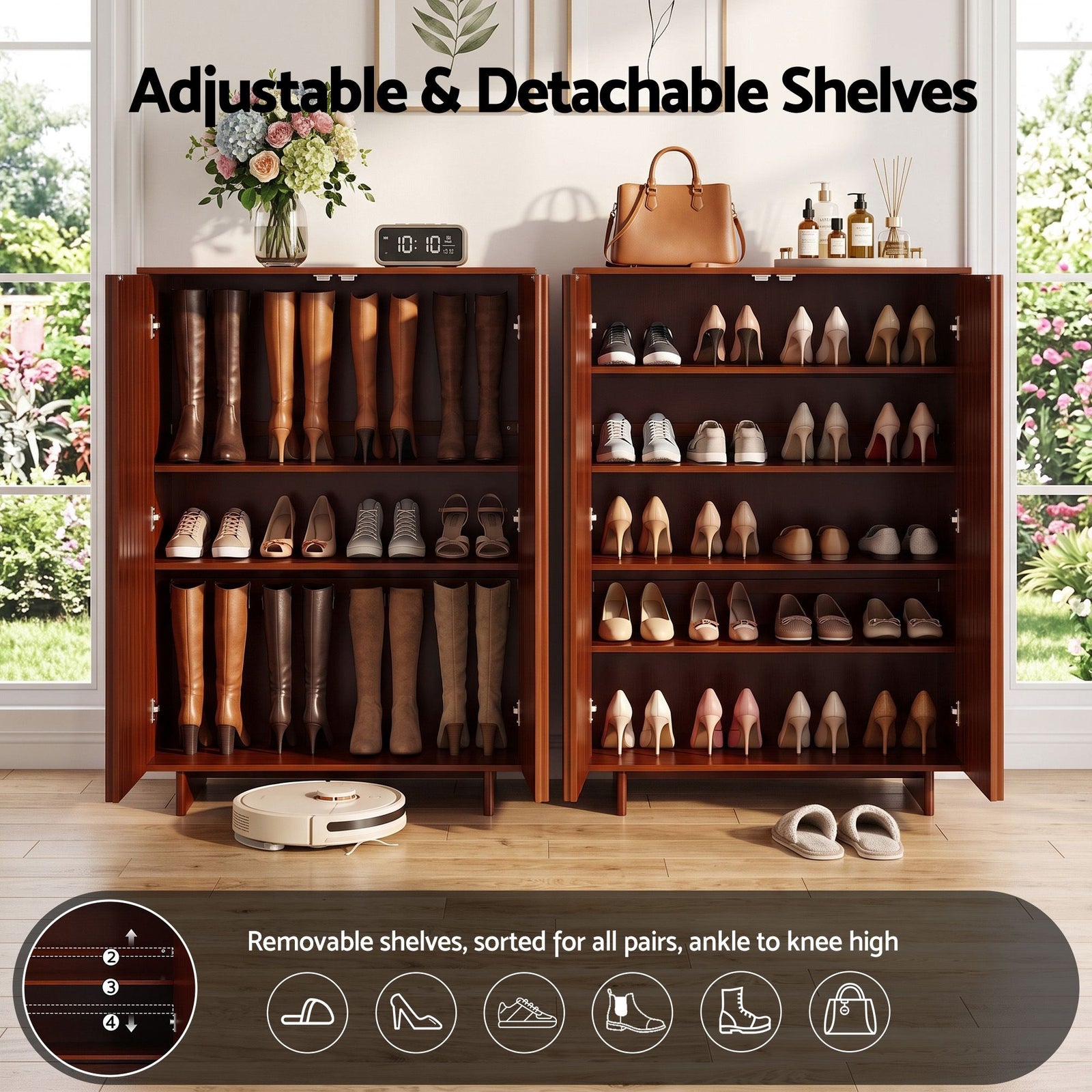 Shoe Cabinet 5 Tier Storage Organiser w/ Adjustable Shelves Bamboo