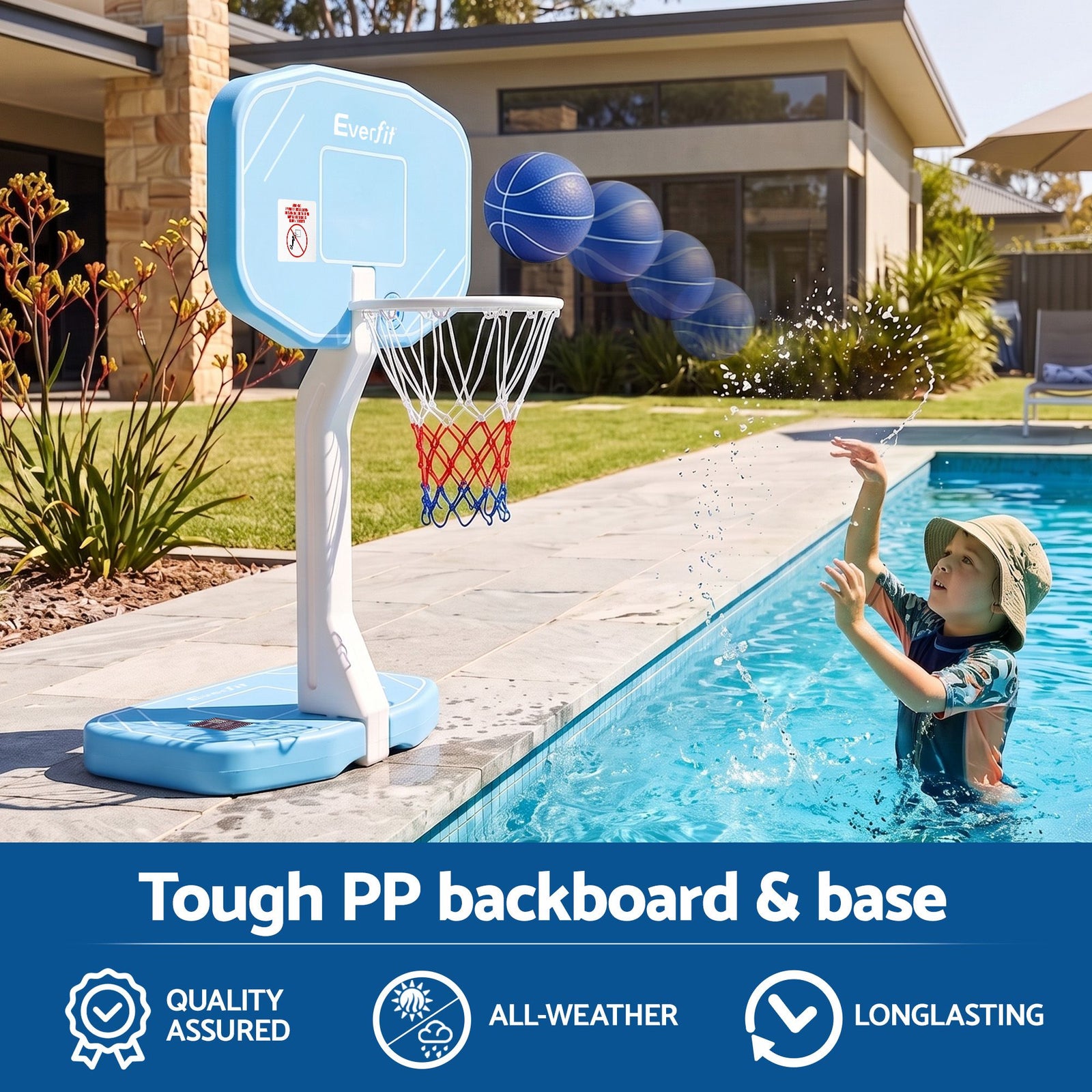 2 in 1 Pool Basketball Hoop Volleyball Net Set Water Sports Game Blue Set