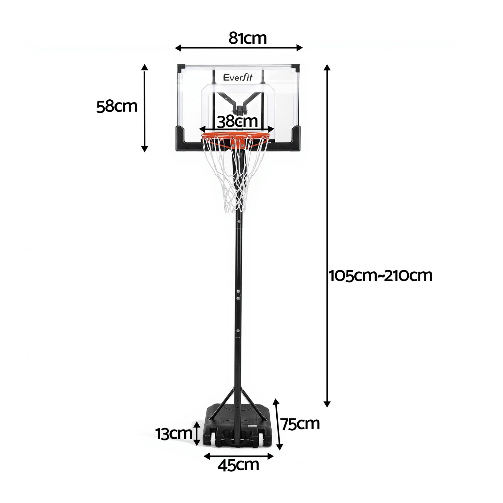 Portable Basketball Hoop Adjustable Pool Goal System Backyard 1.05M-2.1M