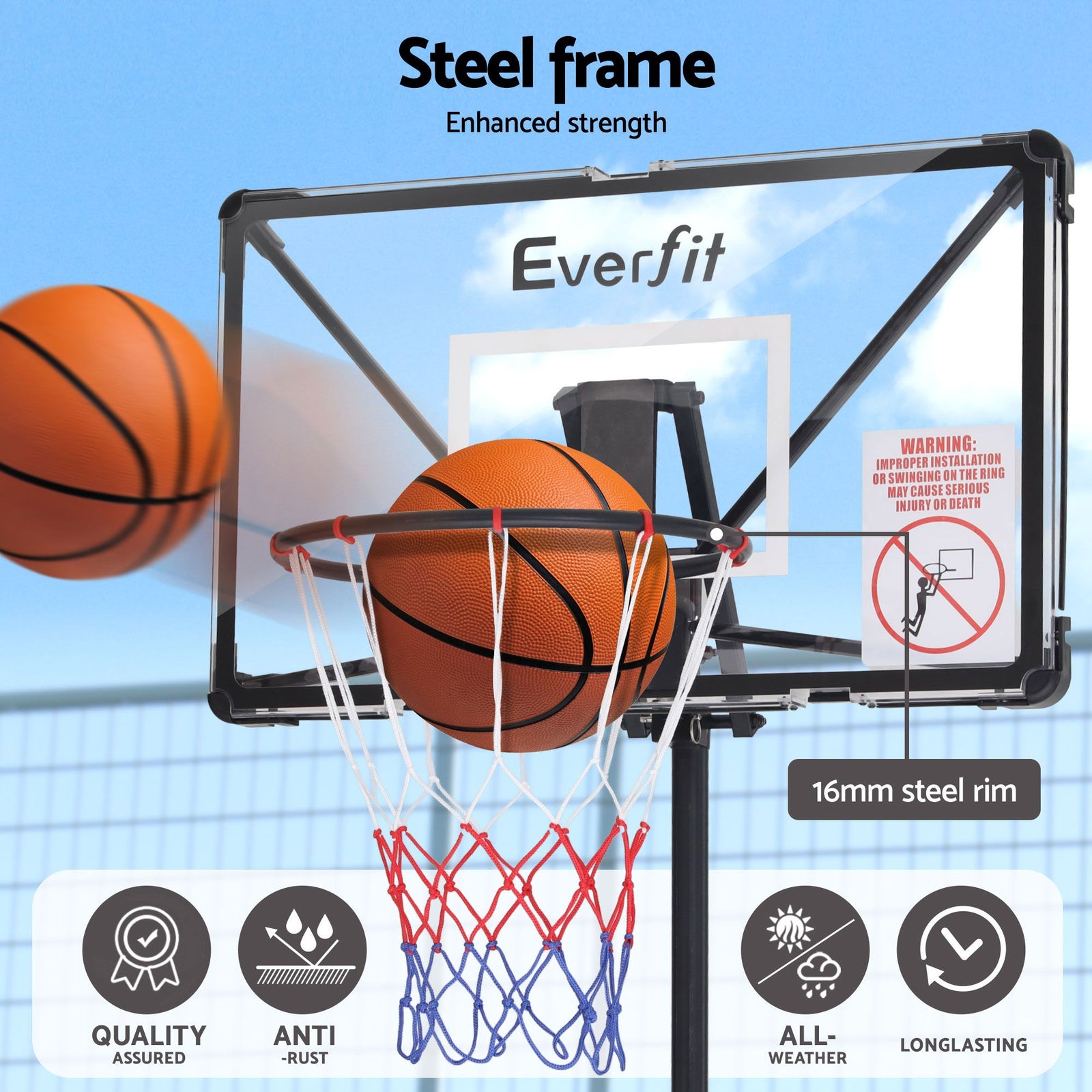 Portable Basketball Hoop – Foldable, Adjustable 0.94–2.07m, PC Backboard, 82×50cm