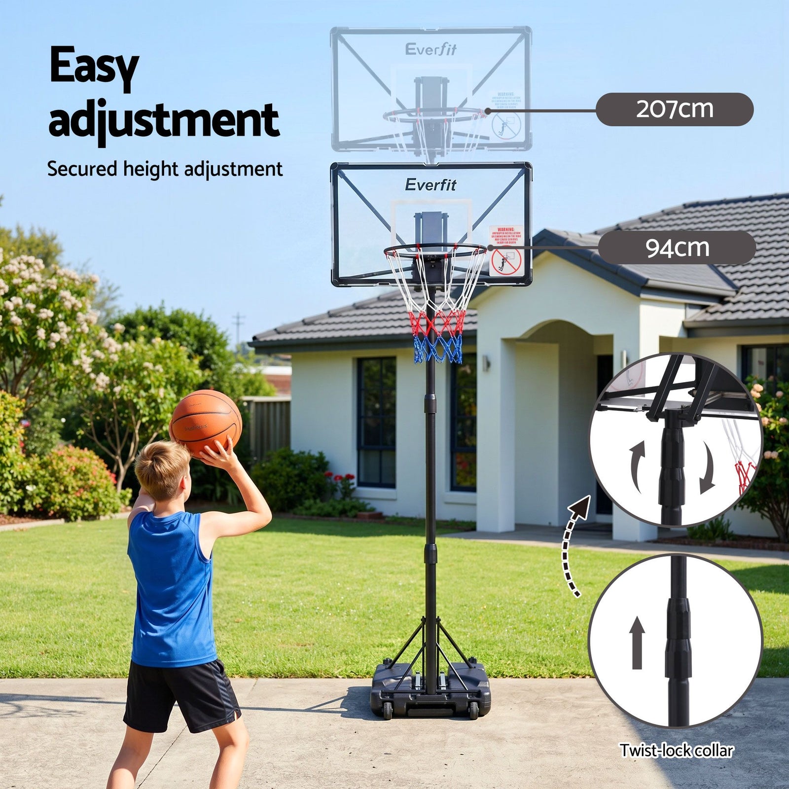Portable Basketball Hoop – Foldable, Adjustable 0.94–2.07m, PC Backboard, 82×50cm