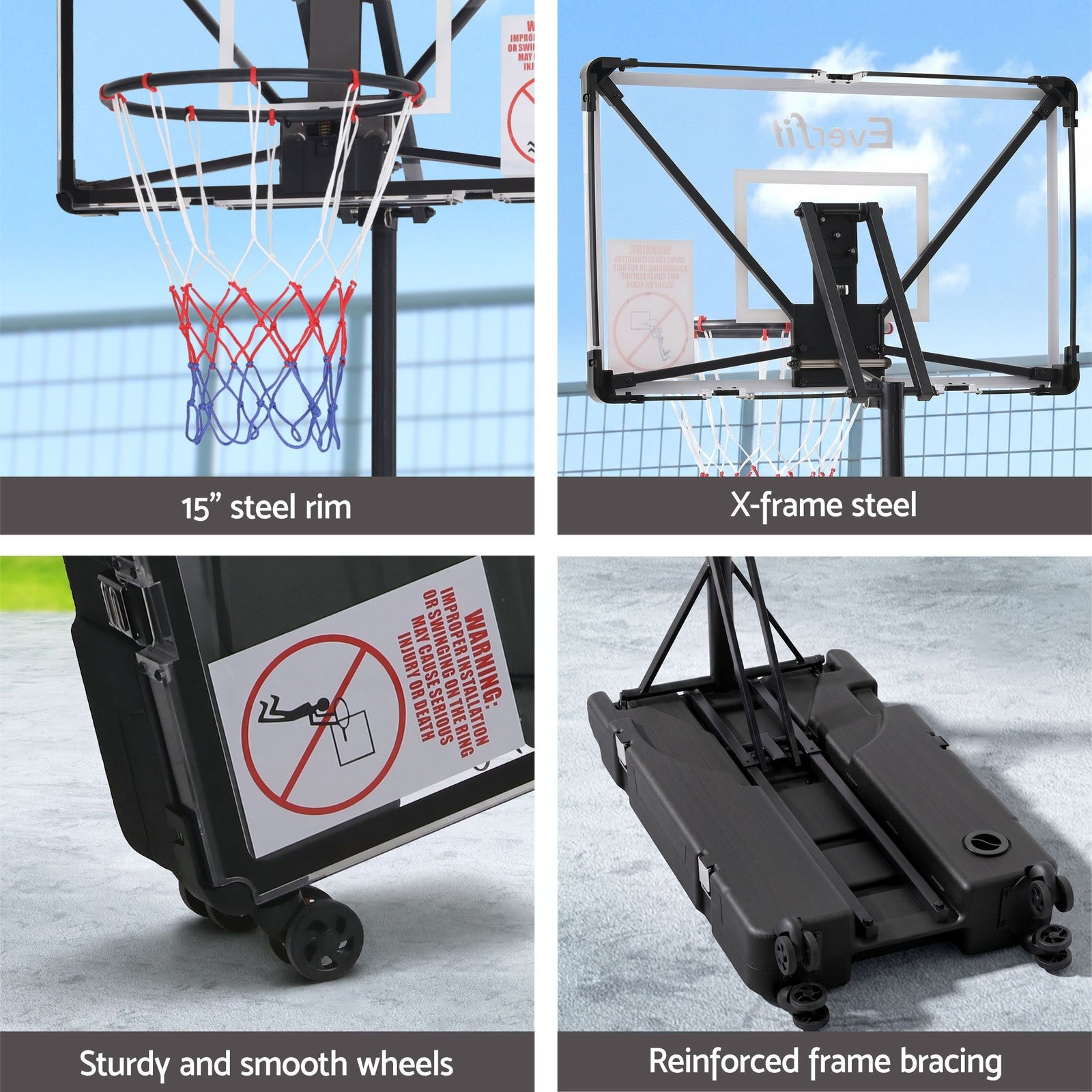 Portable Basketball Hoop – Foldable, Adjustable 0.94–2.07m, PC Backboard, 82×50cm