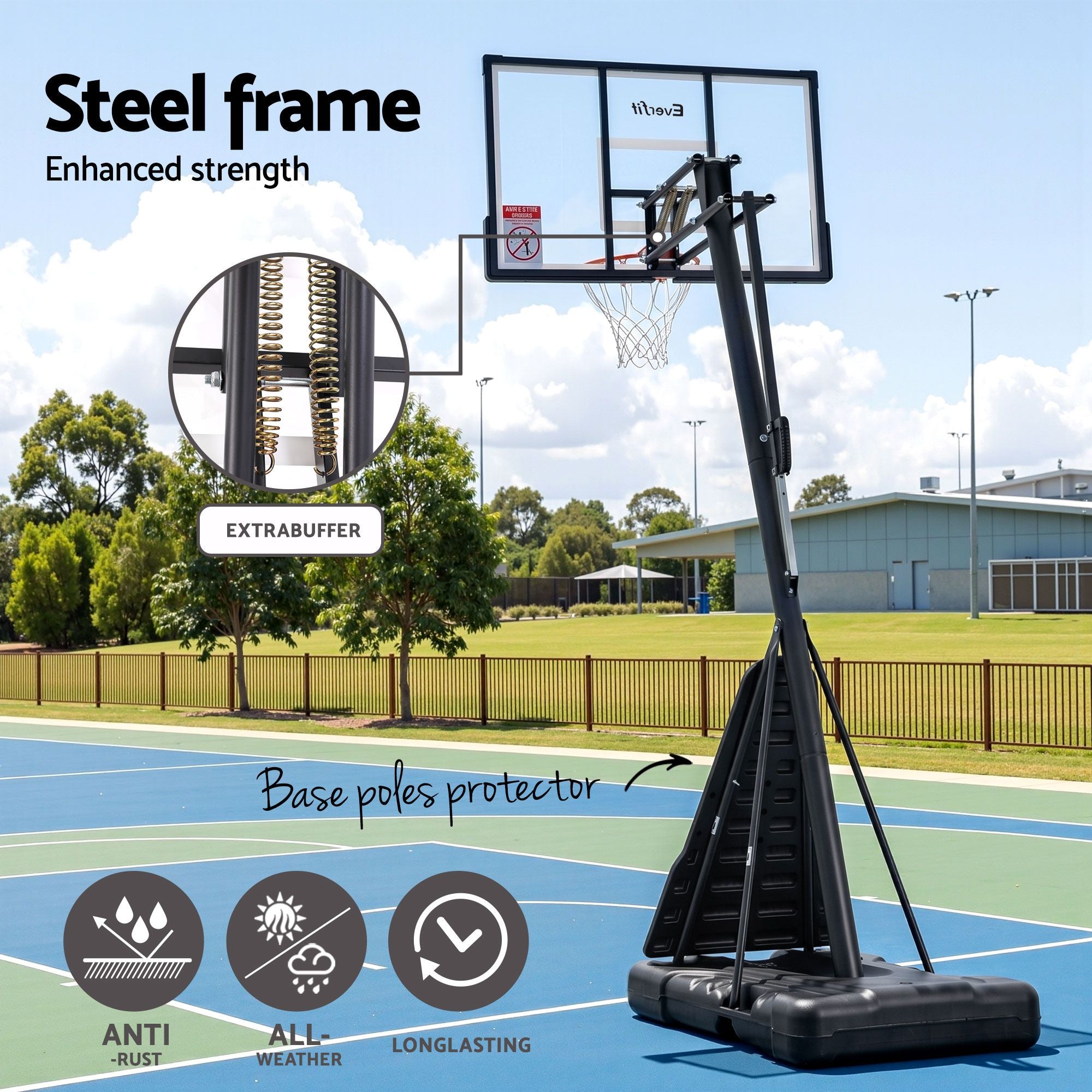 Portable Basketball Hoop – 50" PC Backboard, 2.45–3.05m, 200L Base, Dunk‑Ready