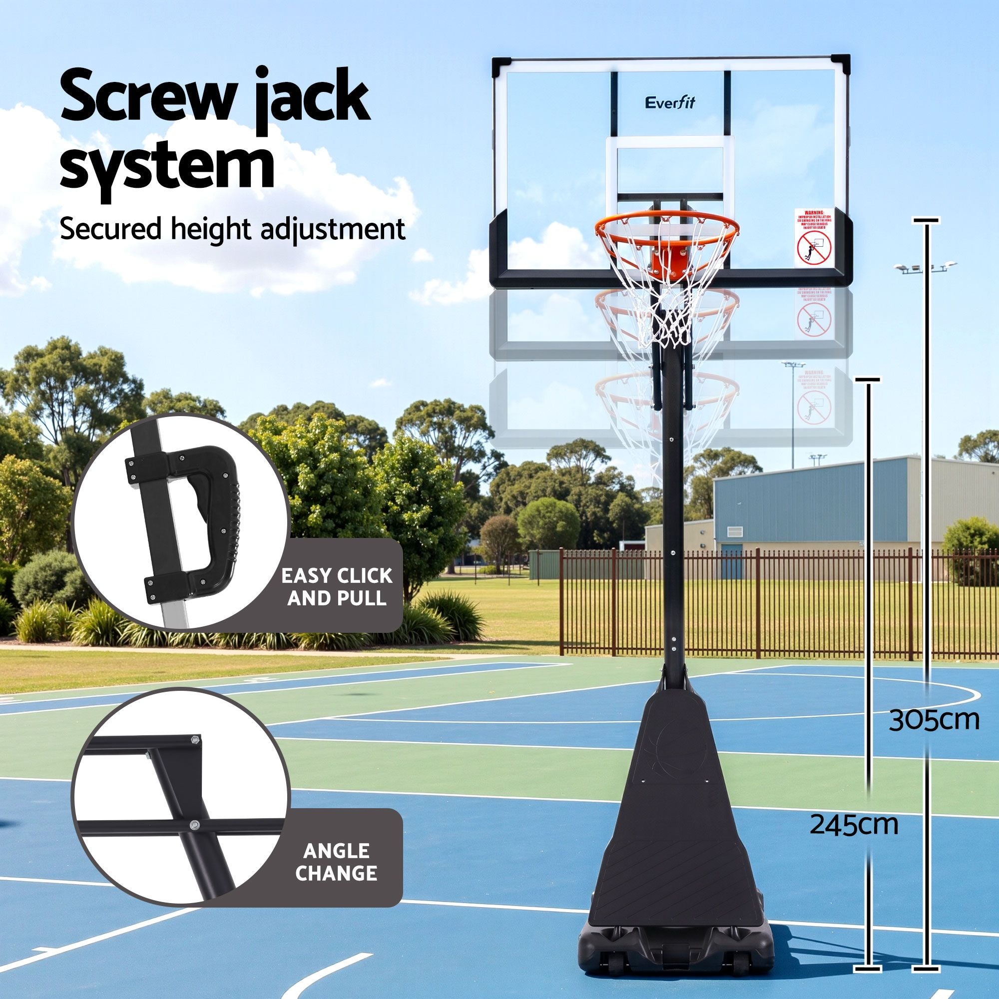 Portable Basketball Hoop – 50" PC Backboard, 2.45–3.05m, 200L Base, Dunk‑Ready